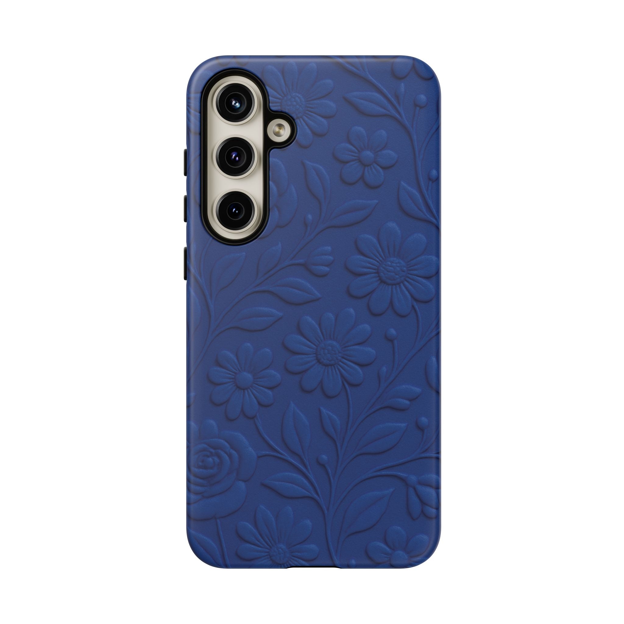 3D Illusion Floral Cobalt Blue Phone Case Elegant Raised Flower Design, Seamless Textured Look, Durable & Stylish Protection for iPhone and Android Models Fits iPhone & Samsung Models