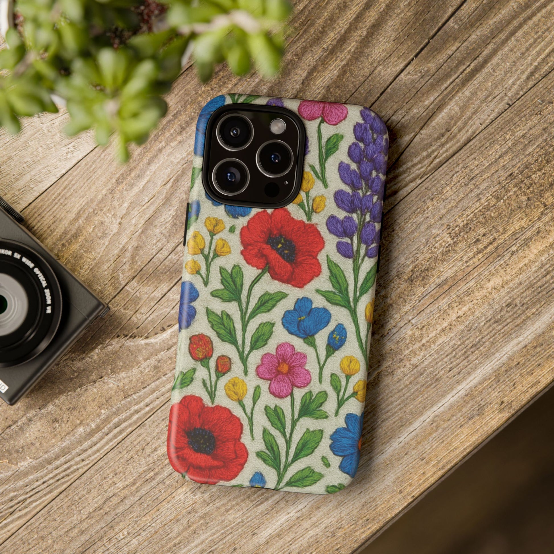 Bright 3D Illusion Wildflower Phone Case Cute Floral Design in Red, Pink, Blue – Aesthetic Protective Case for iPhone and  Android