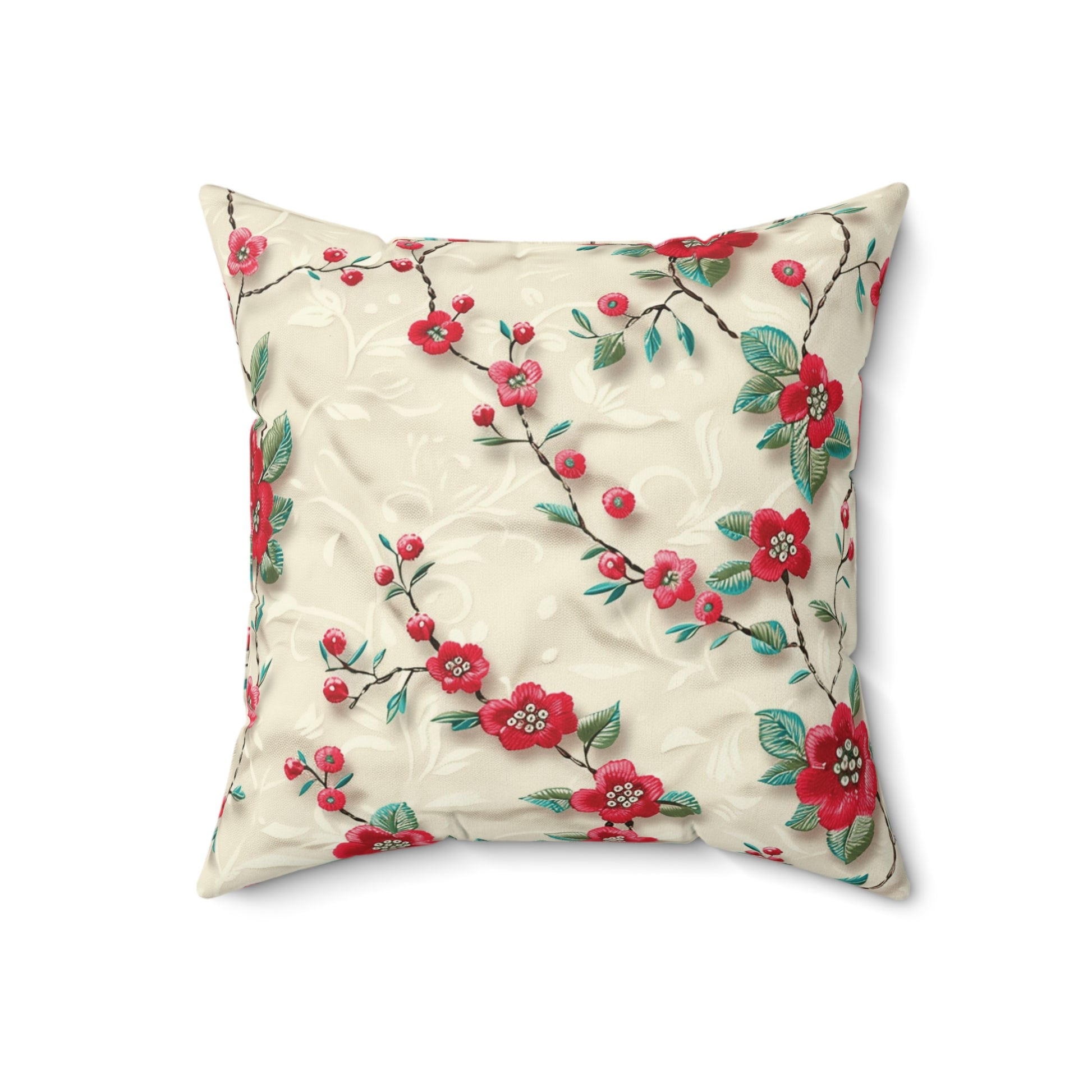 Chic 3D Embroidery Illusion Red Flowers Square Pillow for Sofa, Bed, or Chair Premium Quality, Soft, and Durable | Perfect for Couch, Bed, or Chair | Elegant Bedrooms Pillow Gift New House, Bridal Shower - MRSBYVALLE
