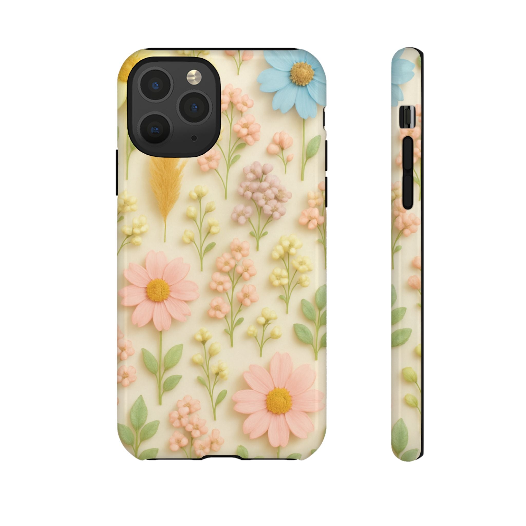 Pastel Dried Flowers Illusion Phone Case 3D Realistic Pressed Floral Design, Bright Botanical Aesthetic, Soft Nature-Inspired CoveriPhone & Galaxy