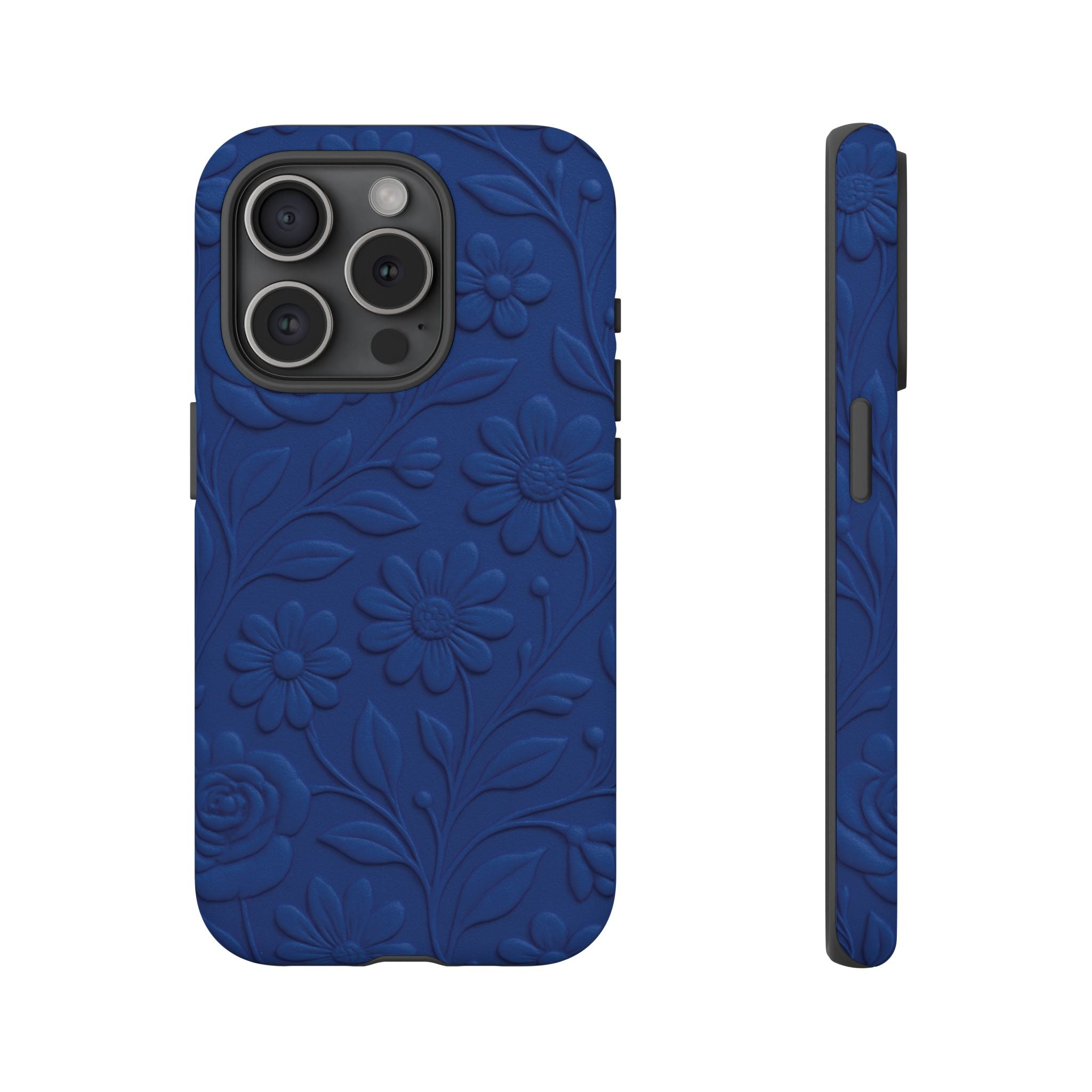 3D Illusion Floral Cobalt Blue Phone Case Elegant Raised Flower Design, Seamless Textured Look, Durable & Stylish Protection for iPhone and Android Models Fits iPhone & Samsung Models