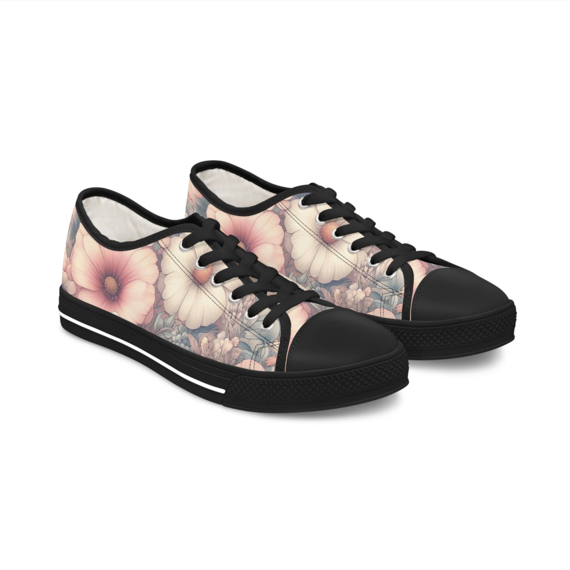 Floral Women's Low Top Sneakers Breathable Polyester Canvas, Lightweight Stylish Floral Pastel Design, Comfortable All-Day Wear, Perfect for Walking and Everyday Activities - MRSBYVALLE