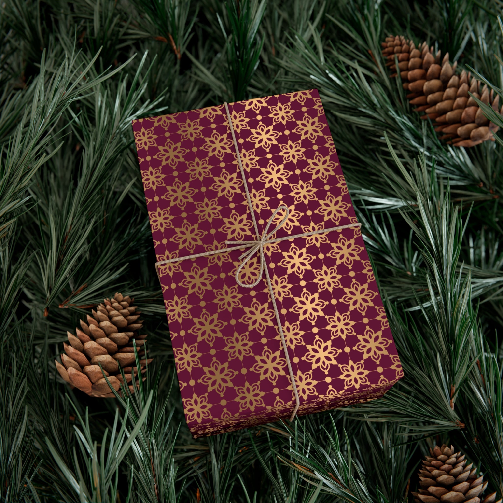 Elegant Luxuries Burgundy Wrapping Paper with Gold Accents Perfect for Christmas Gifts, Weddings, & Special Occasions Premium Quality Gift Wrap for Luxurious Presentation - MRSBYVALLE