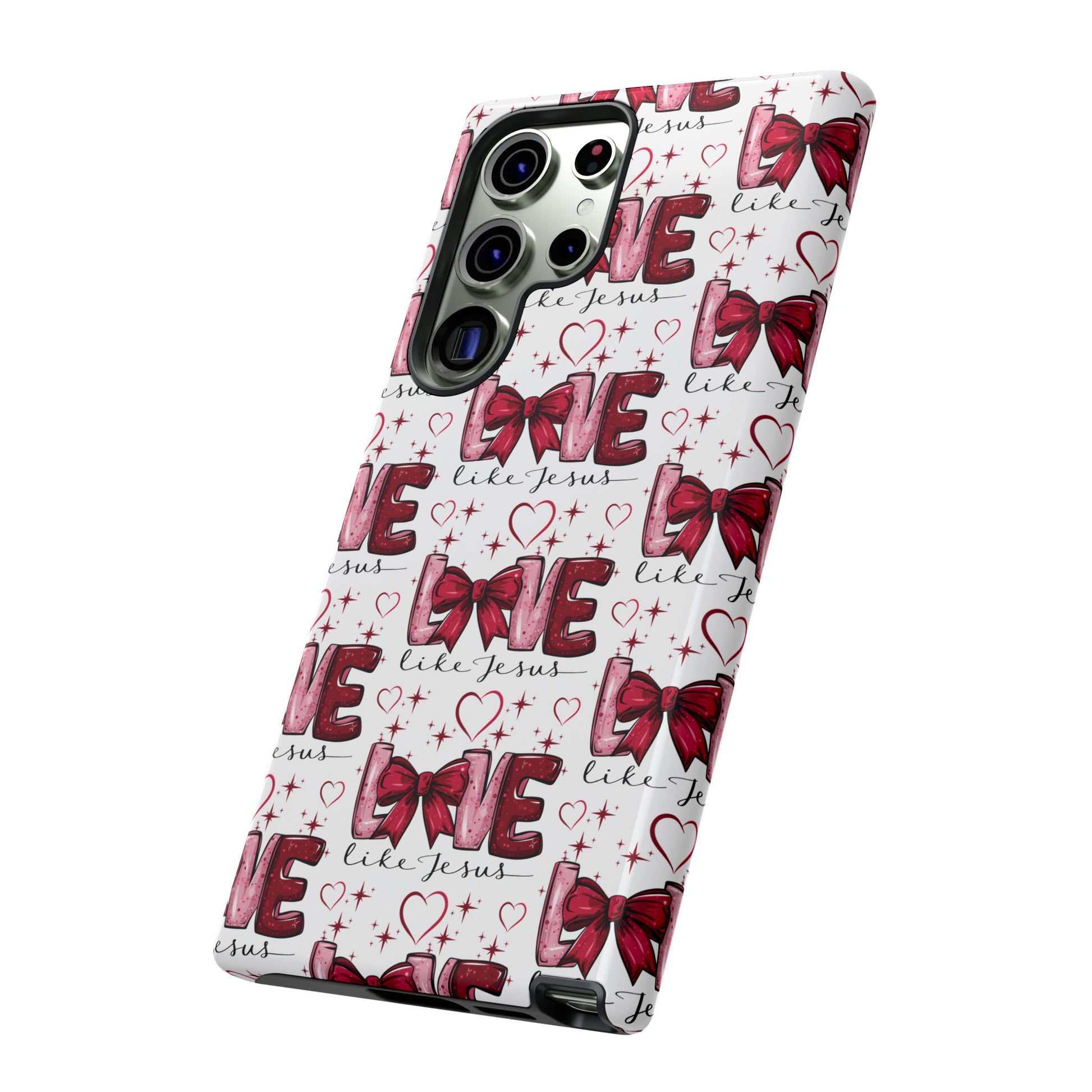 Love Like Jesus Red Bows and Hearts—Tough, Faithful Phone Cases & Religious iPhone Accessories: Protect Your Device & Show Your Faith