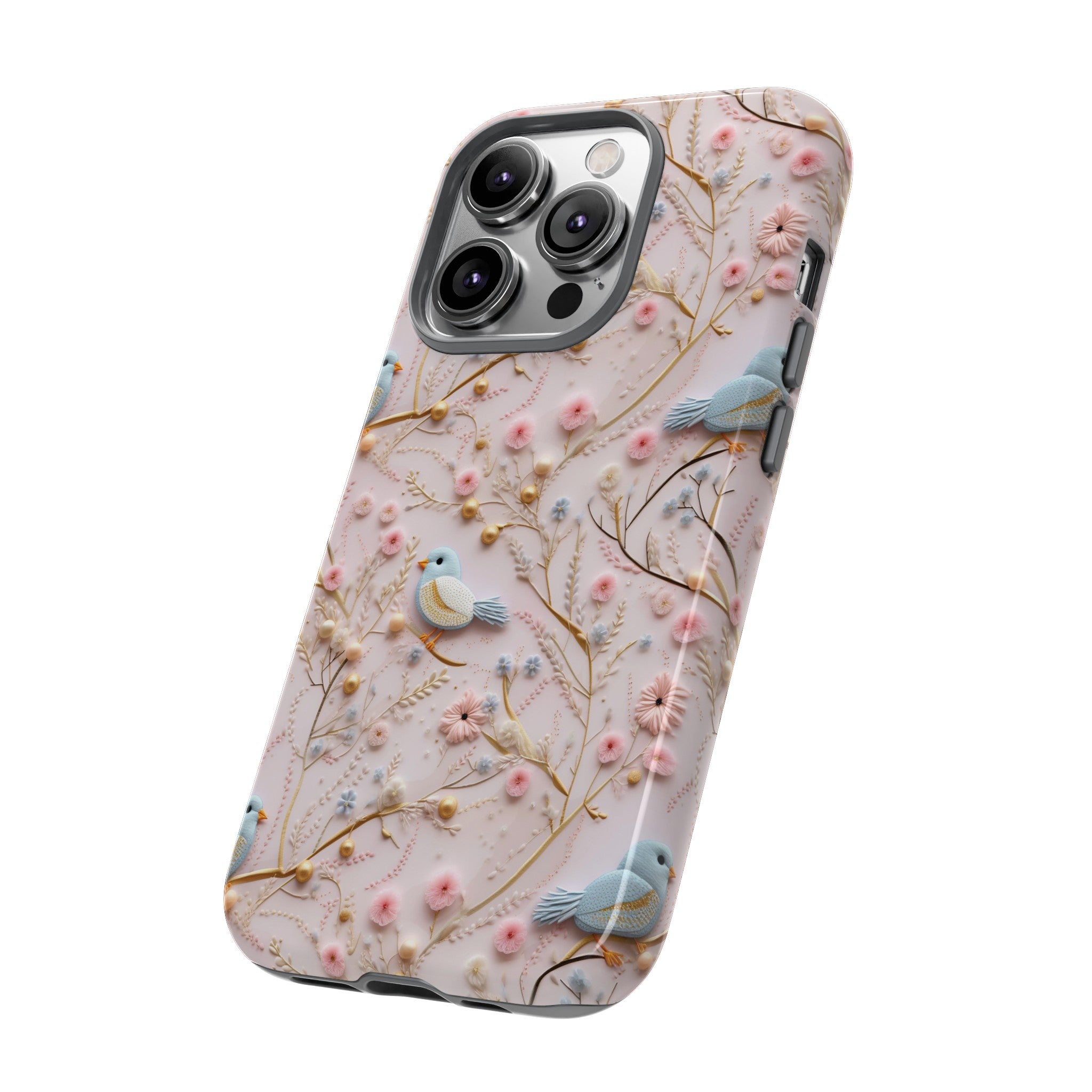 3D Birds Elegant Faux Flowers Phone Case Stylish & Durable for iPhone Samsung Gift iPhone 15, 14, 13 Samsung Pixel Gift for Mom Accessory Gift for Her