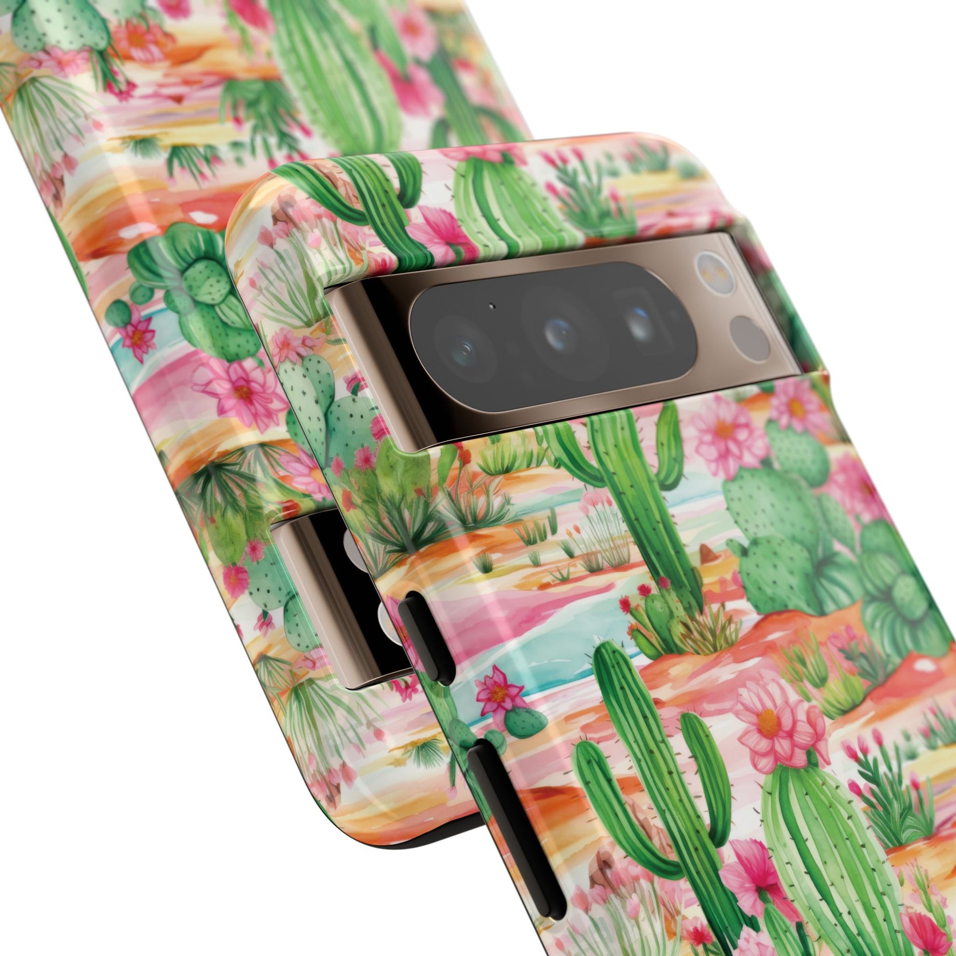 Pink and Mint Green Cactus Phone Case - Tough, Stylish Cover with Cactus Flowers | Durable Protection for iPhone & Android | Fresh Nature-Inspired Design!