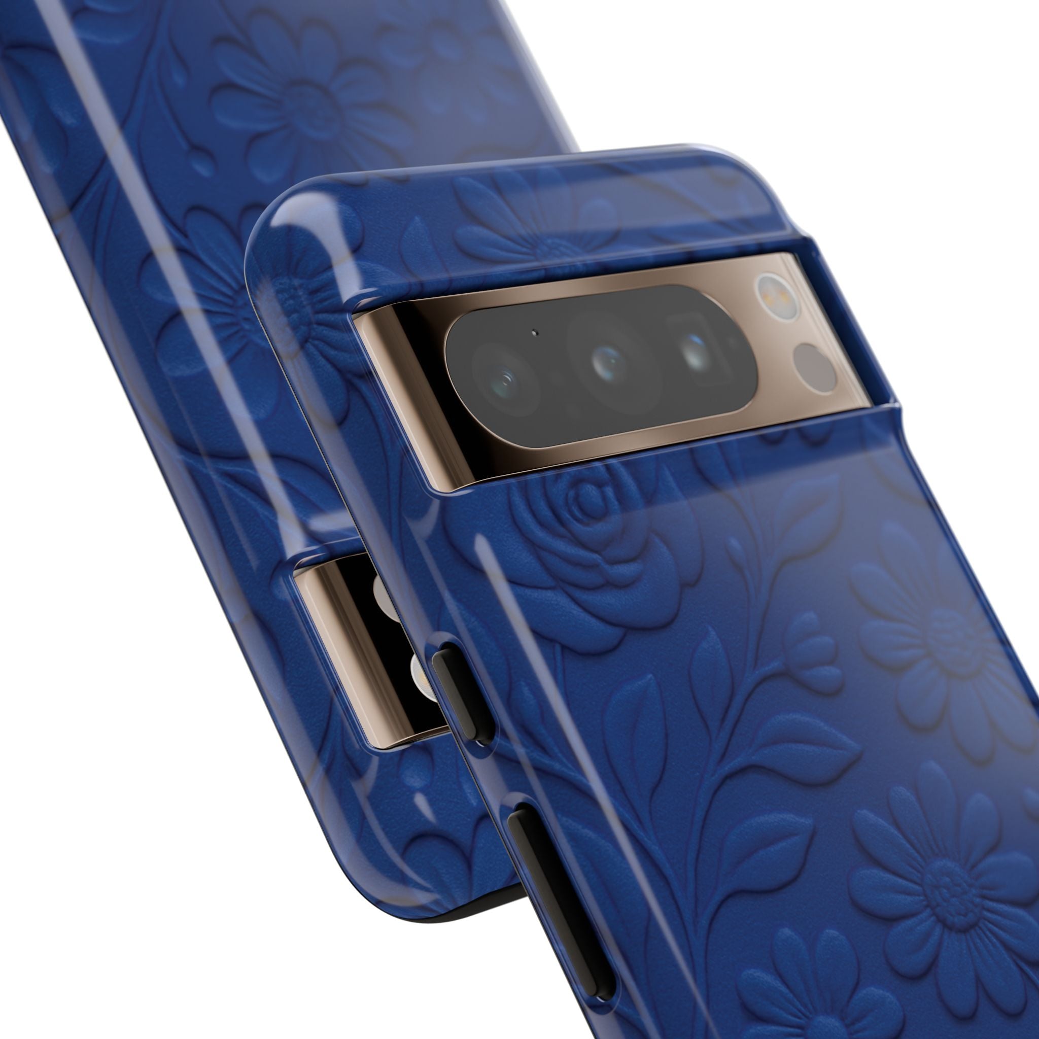 3D Illusion Floral Cobalt Blue Phone Case Elegant Raised Flower Design, Seamless Textured Look, Durable & Stylish Protection for iPhone and Android Models Fits iPhone & Samsung Models