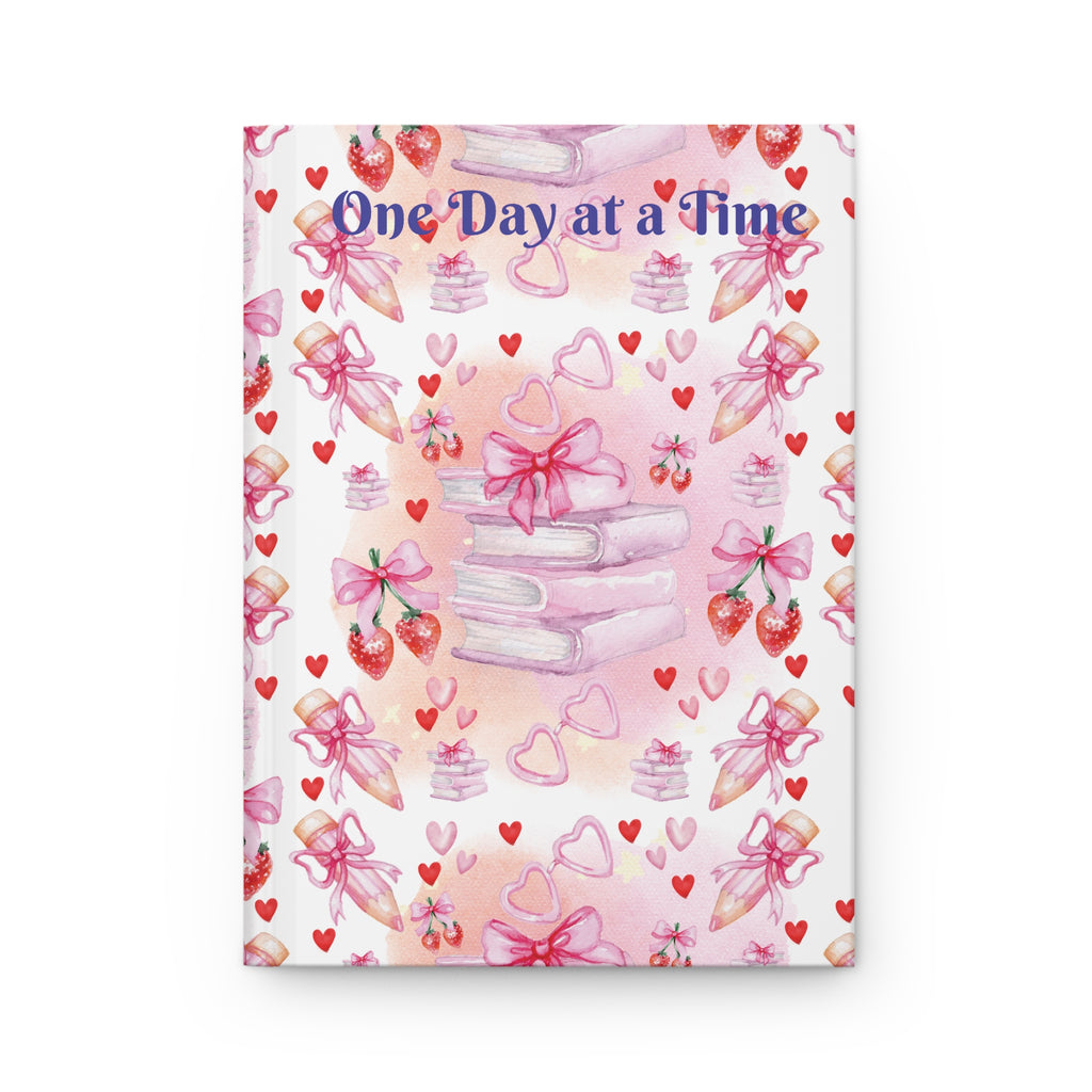 Romantic Pink Books and Bows One Day at a Time Hardcover Journal Perfect for Writers