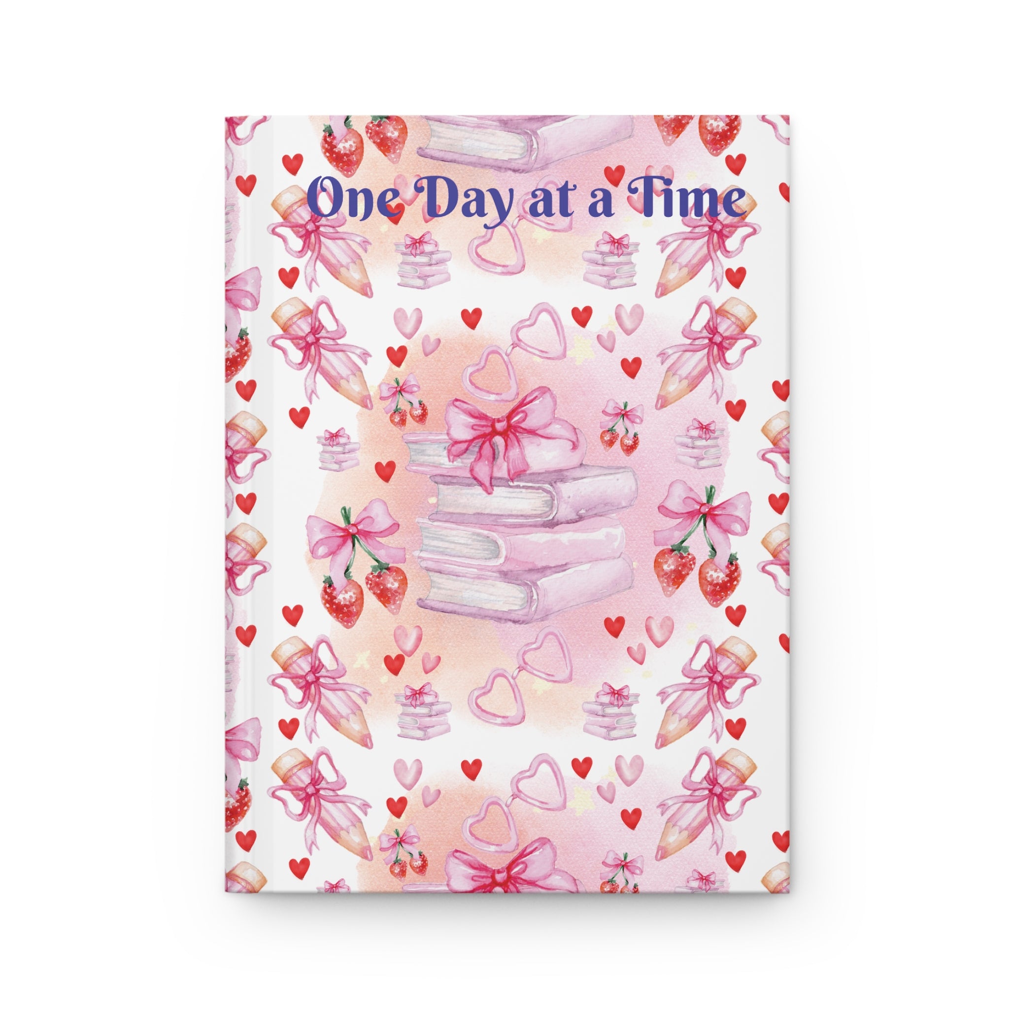 Romantic Pink Books and Bows One Day at a Time Hardcover Journal Perfect for Writers