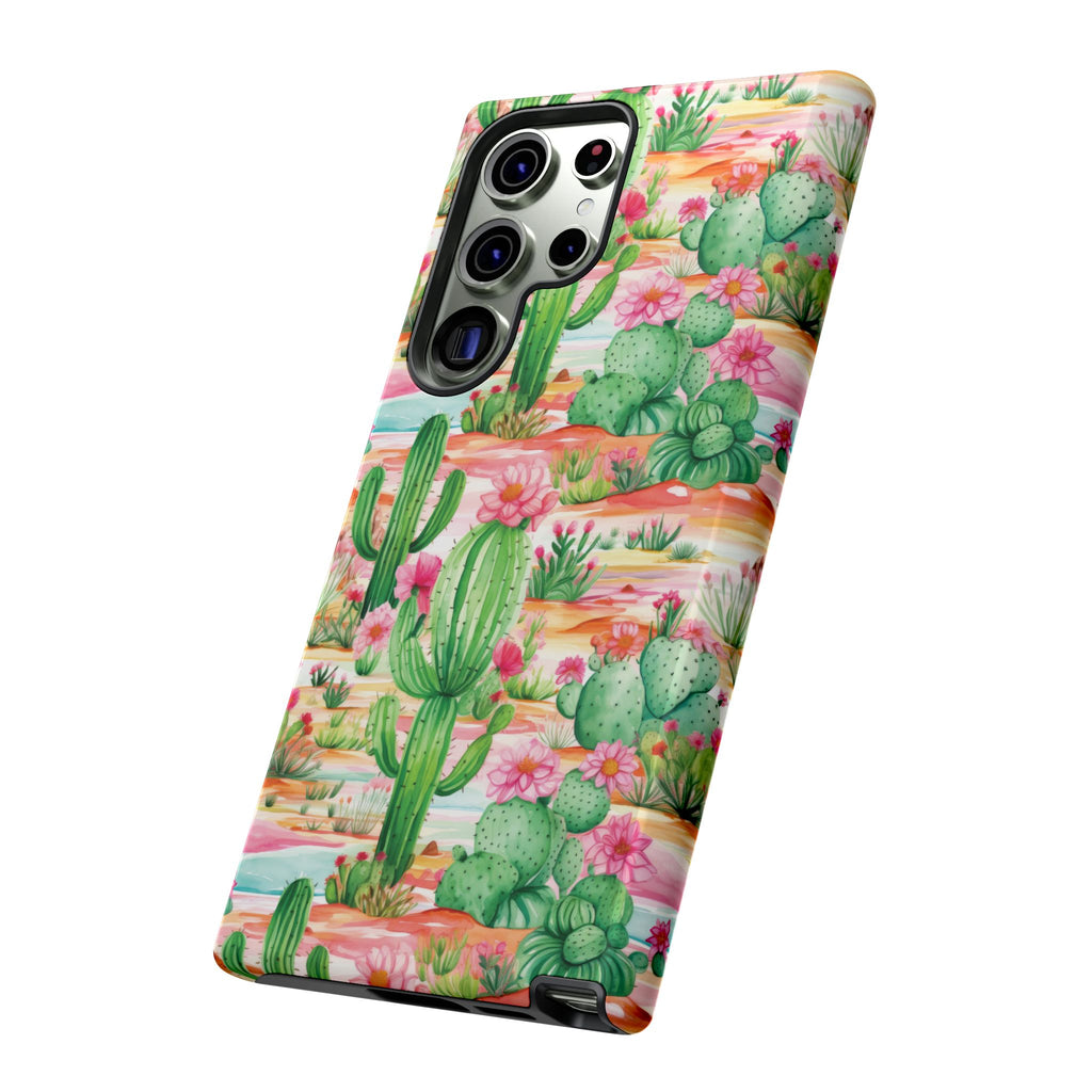 Pink and Mint Green Cactus Phone Case - Tough, Stylish Cover with Cactus Flowers | Durable Protection for iPhone & Android | Fresh Nature-Inspired Design!