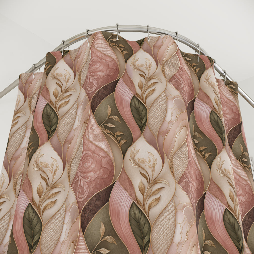 Shower Curtain — Pink Braided Leaf Pattern, Botanical Bathroom Decor