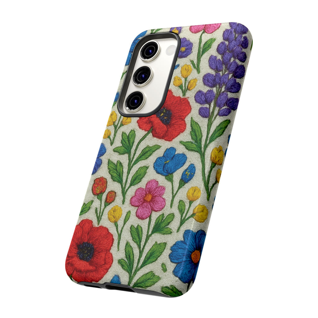 Bright 3D Illusion Wildflower Phone Case Cute Floral Design in Red, Pink, Blue – Aesthetic Protective Case for iPhone and  Android