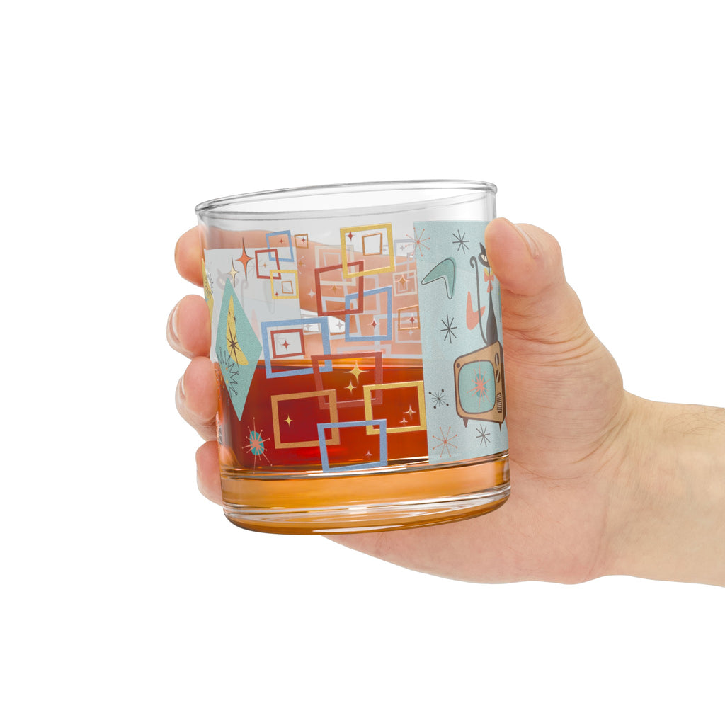 Rocks Glass, 10oz Atomic Cat Mid-Century Modern Retro Style for Cocktails, Mocktails, Beer, and Water Perfect for Every Occasion Mother's Day - MRSBYVALLE