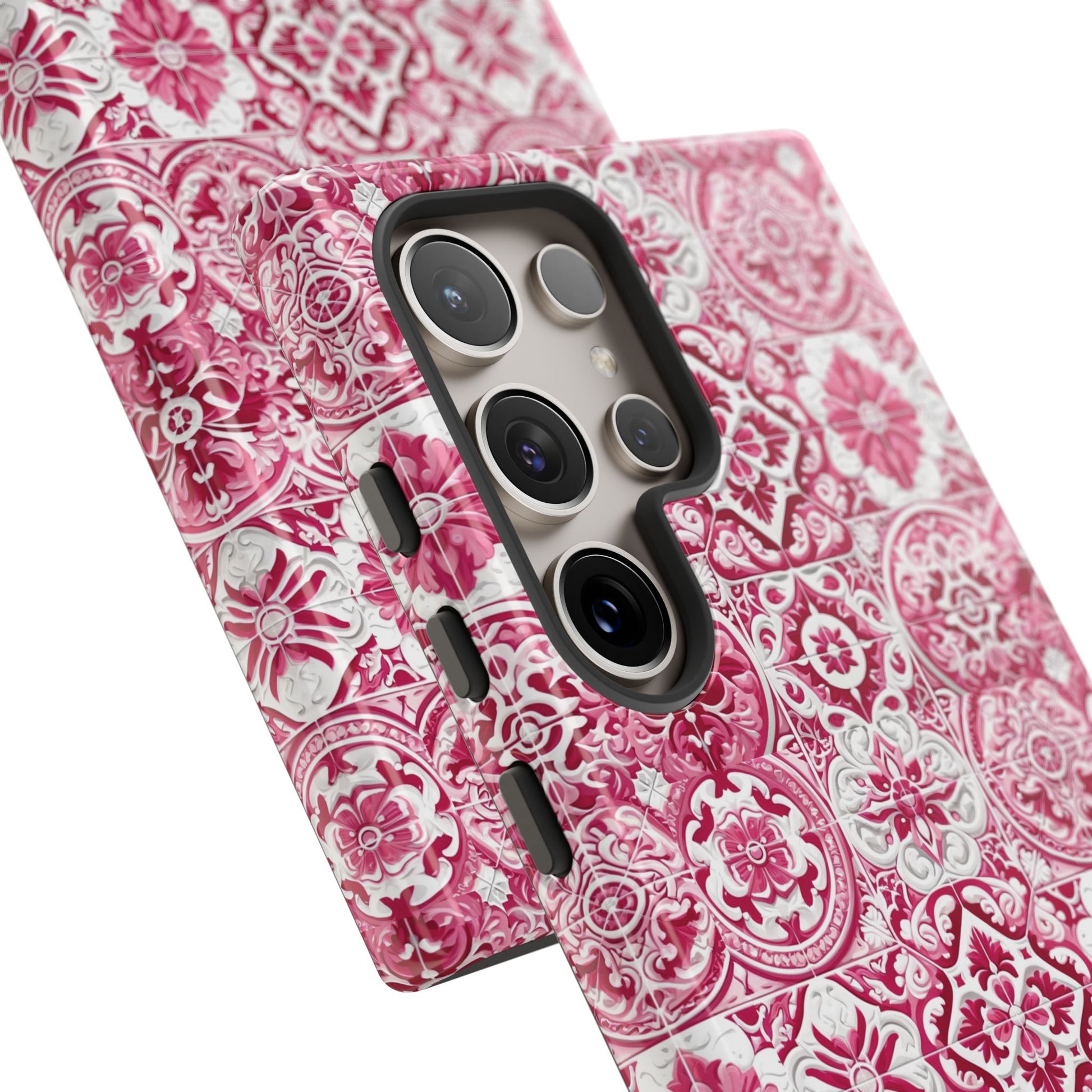 Pink and White Mediterranean Tile Design Phone Case - Stylish, Protective Cover for All Models Gift for Mom Accessory Gift for Her