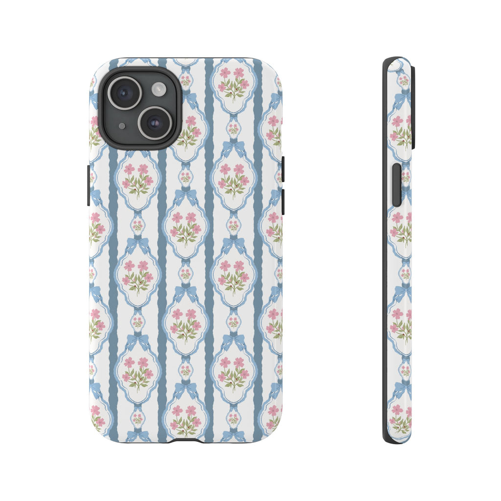 Coque de téléphone Vintage Nœud Bleu et Rose — Motif floral romantique « Tough Cases »