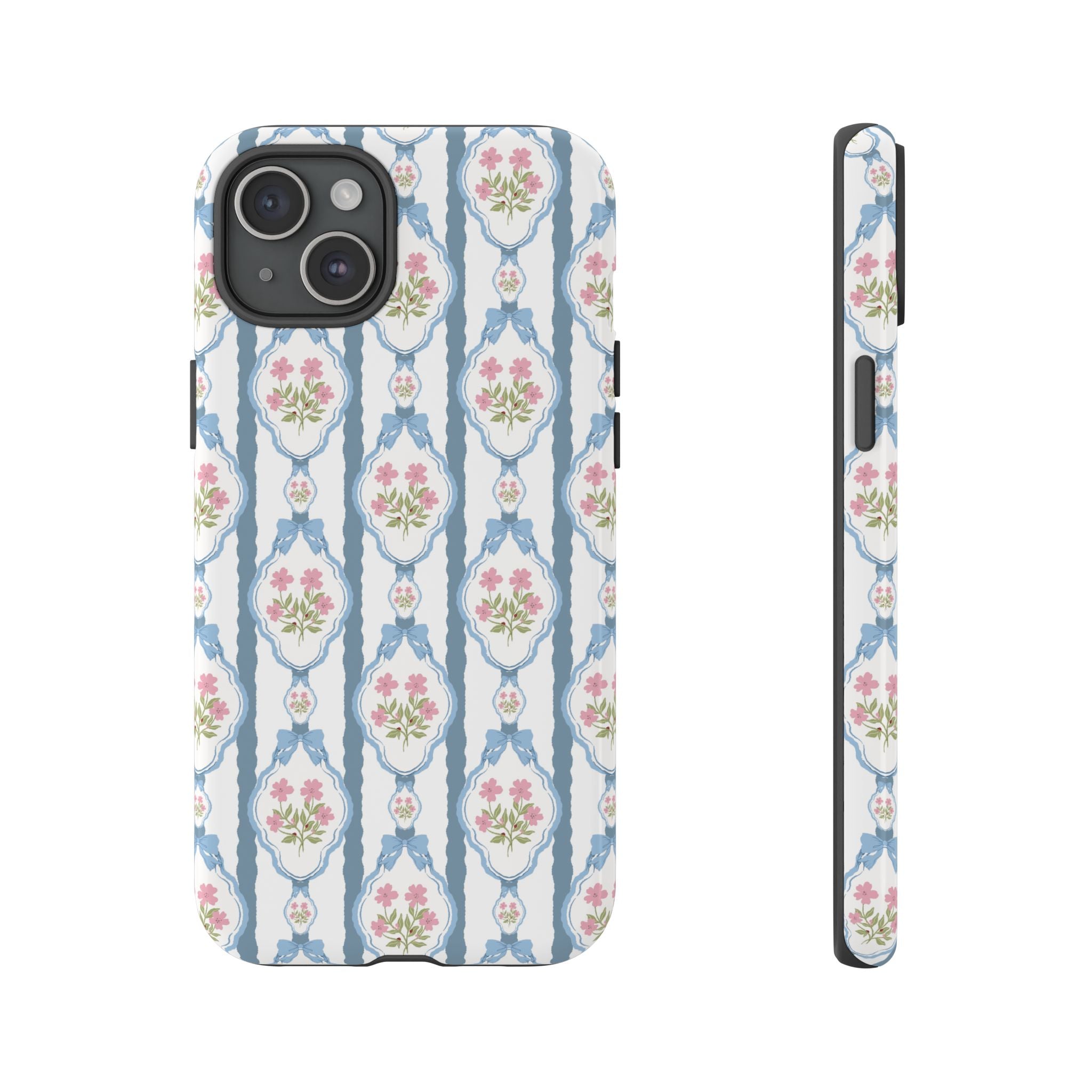 Vintage Blue and  Pink Bow Phone Case — 'Tough Cases' Romantic Floral Design