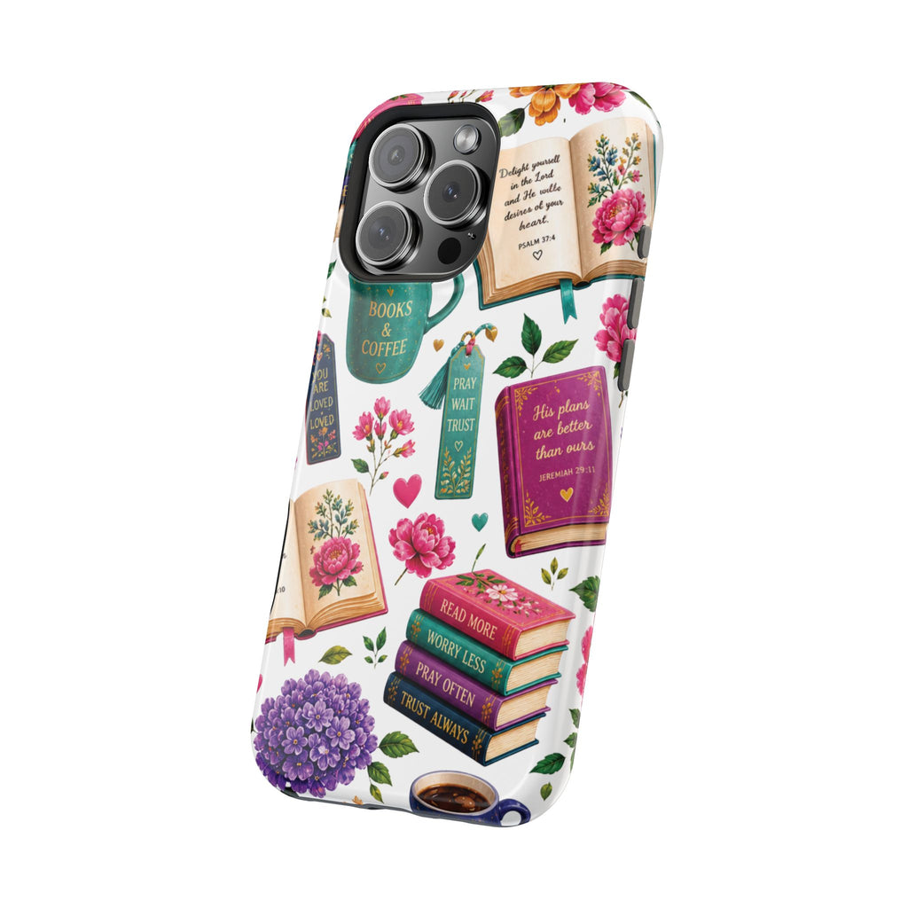 Christian Books & Coffee Phone Case — Magnetic Impact-Resistant Christian Gift