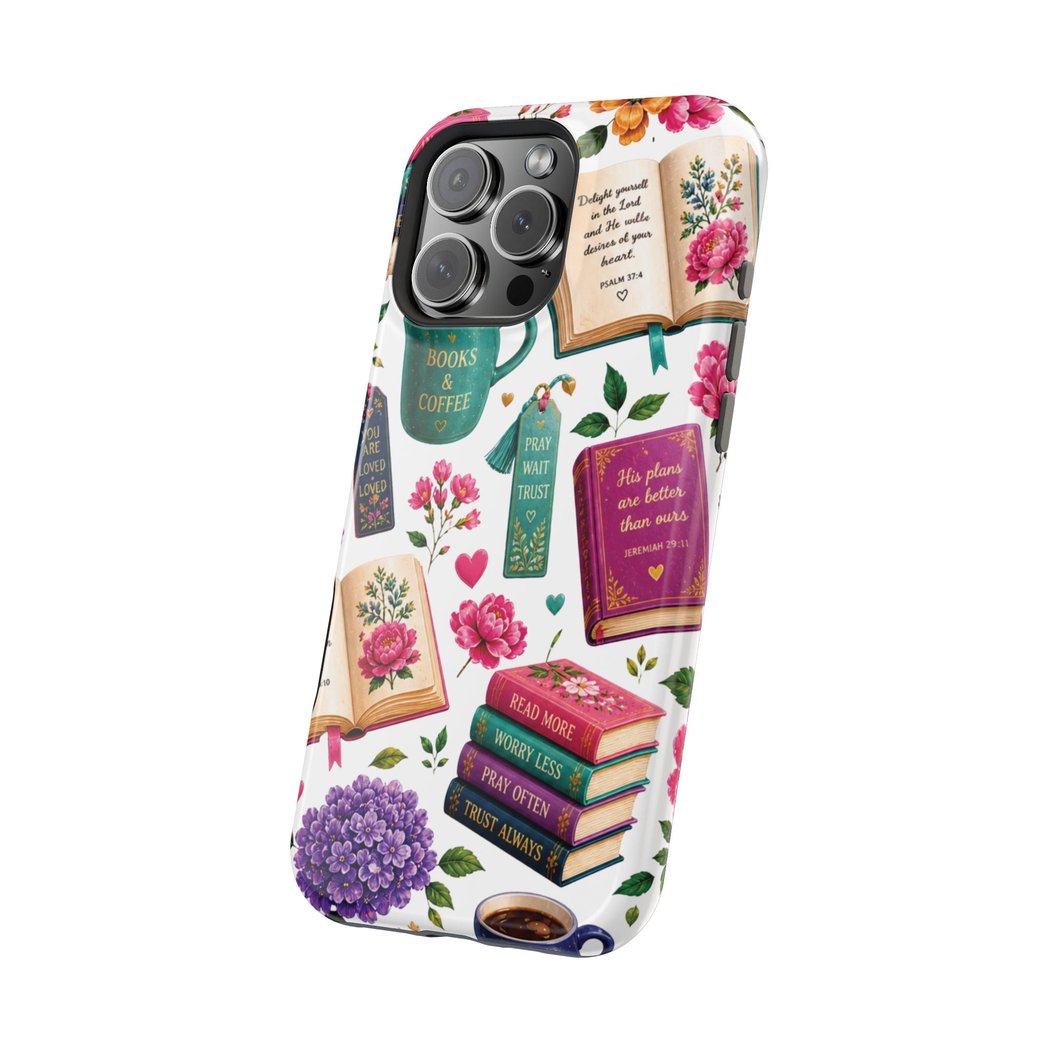 Christian Books & Coffee Phone Case — Magnetic Impact-Resistant Christian Gift