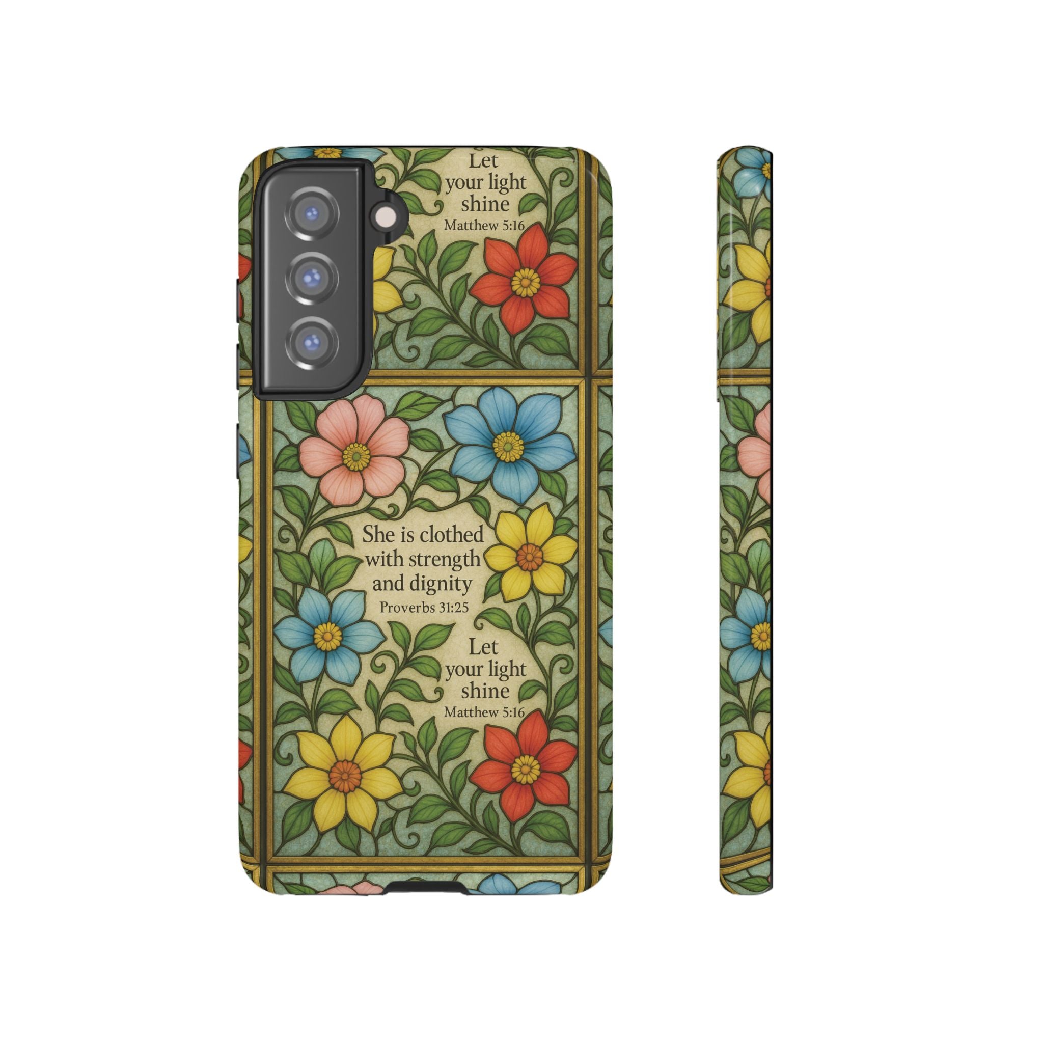Pastel Floral Stained Glass Bible Verse Phone Case Christian Affirmation, Soft Faith Design, iPhone Samsung Google, Inspirational Gift for HerGift for Christians