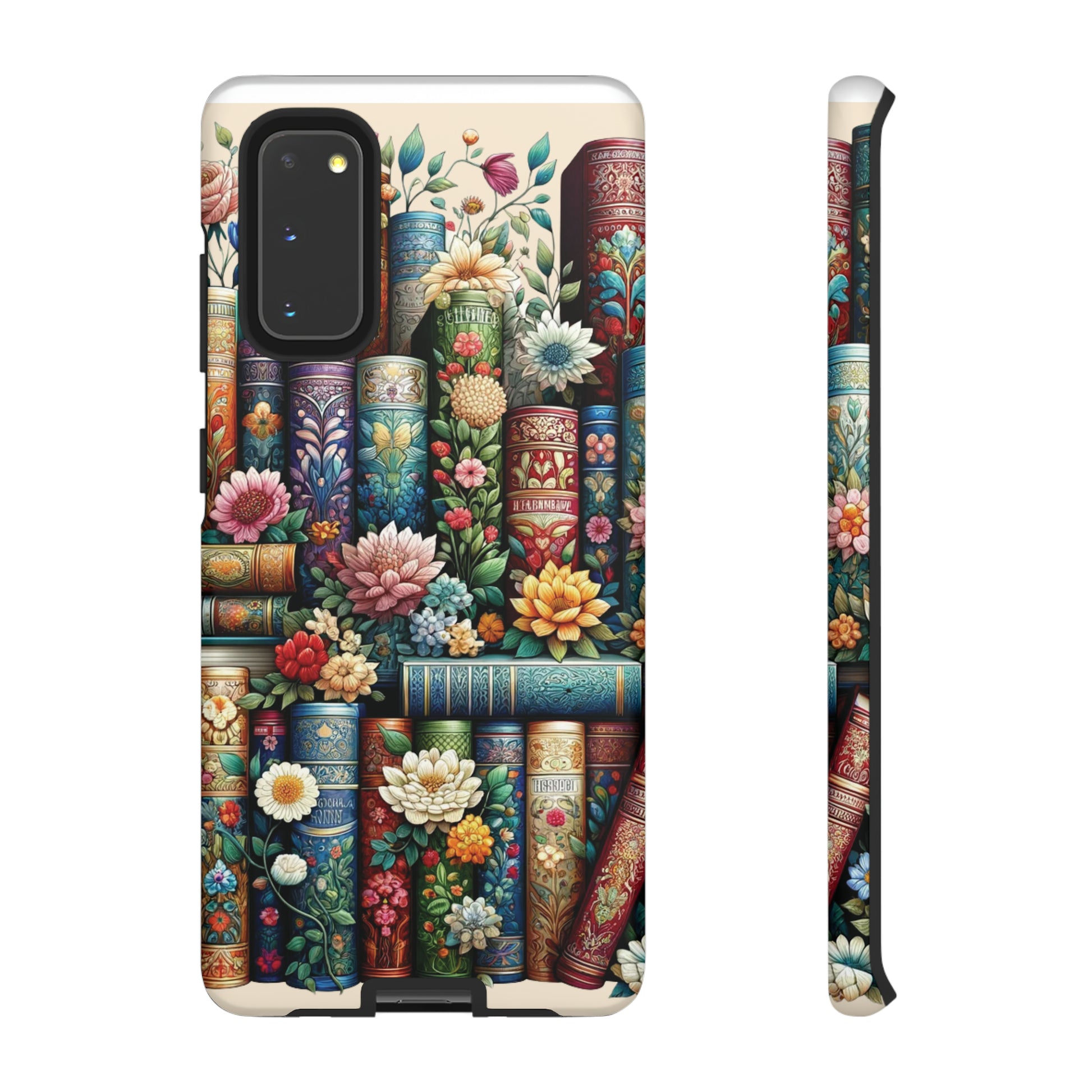 Books and Floral Boho Luxury Phone Tough Case Floral Elegant Durable Stylish for Modern Devices iPhone 15, Samsung iPhone Samsung Accessory Gift for Her.