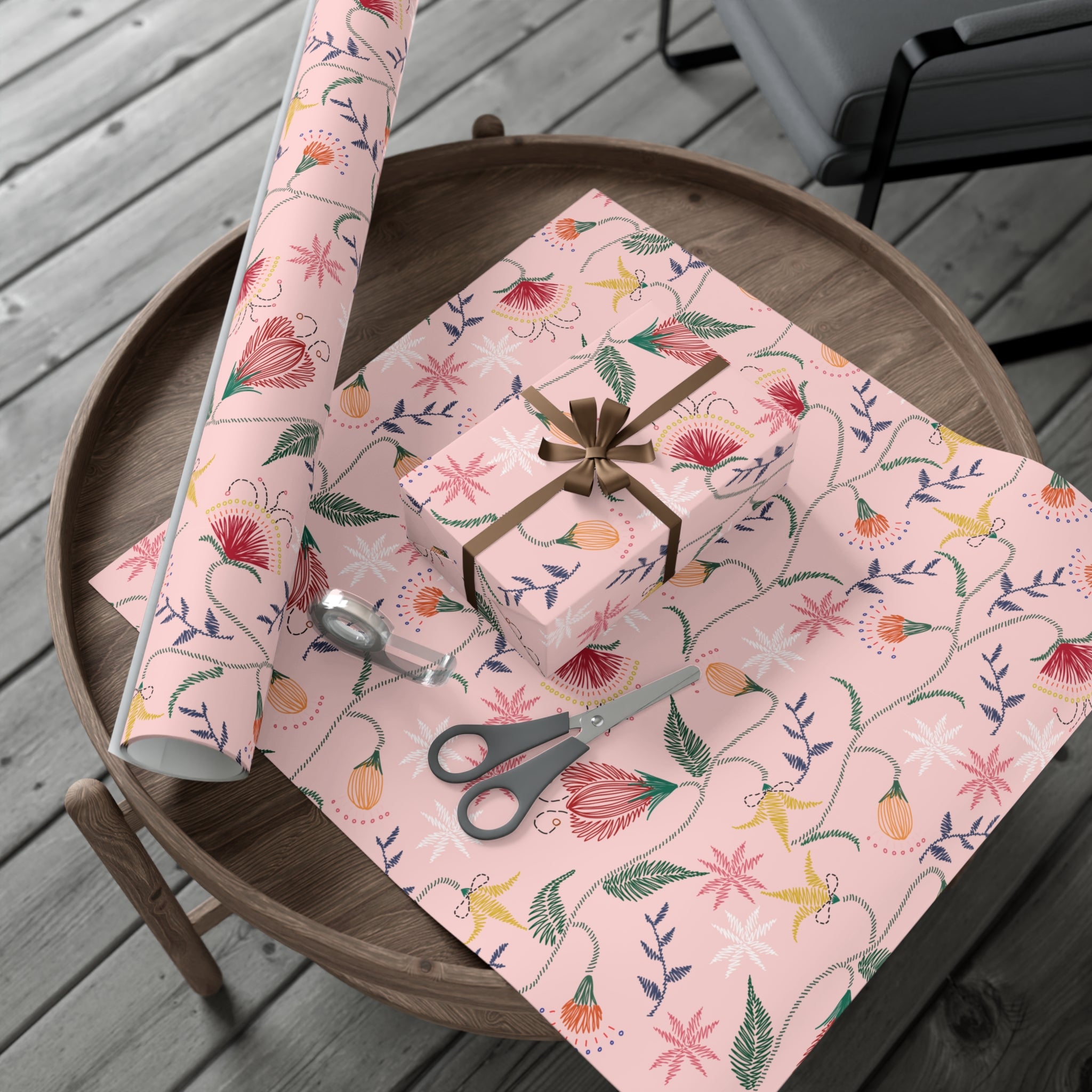 Pink Wildflowers Wrapping Paper Pink Bows Cherries Elegance Perfect for Gifts Weddings, Bridal Baby Showers All Occasion - MRSBYVALLE