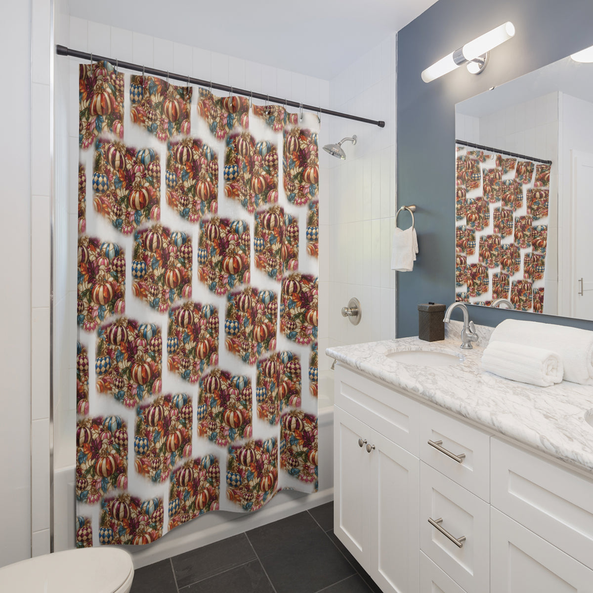 Pumpkin Stain Glass Faux Pattern Shower Curtain