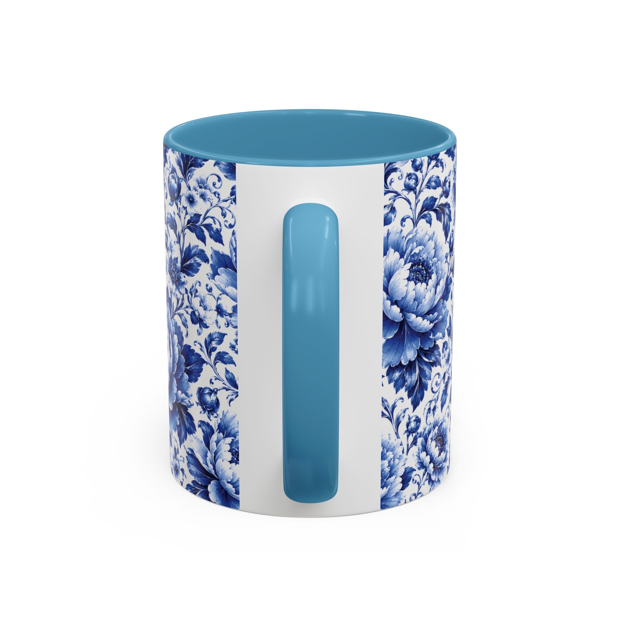 Blue Floral Ceramic Coffee Mug — Vintage Delft Peony Accent (11oz & 15oz) Blue & White Chinoiserie Tea Mug