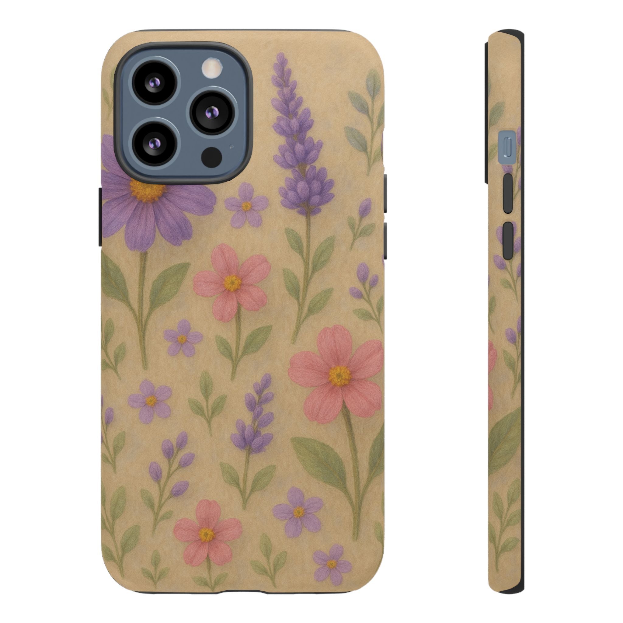 3D Illusion Wildflower Phone Case Cute Pastel Floral Design in Lavender, Pink, Mint Green – Aesthetic Protective Case for iPhone and  Android
