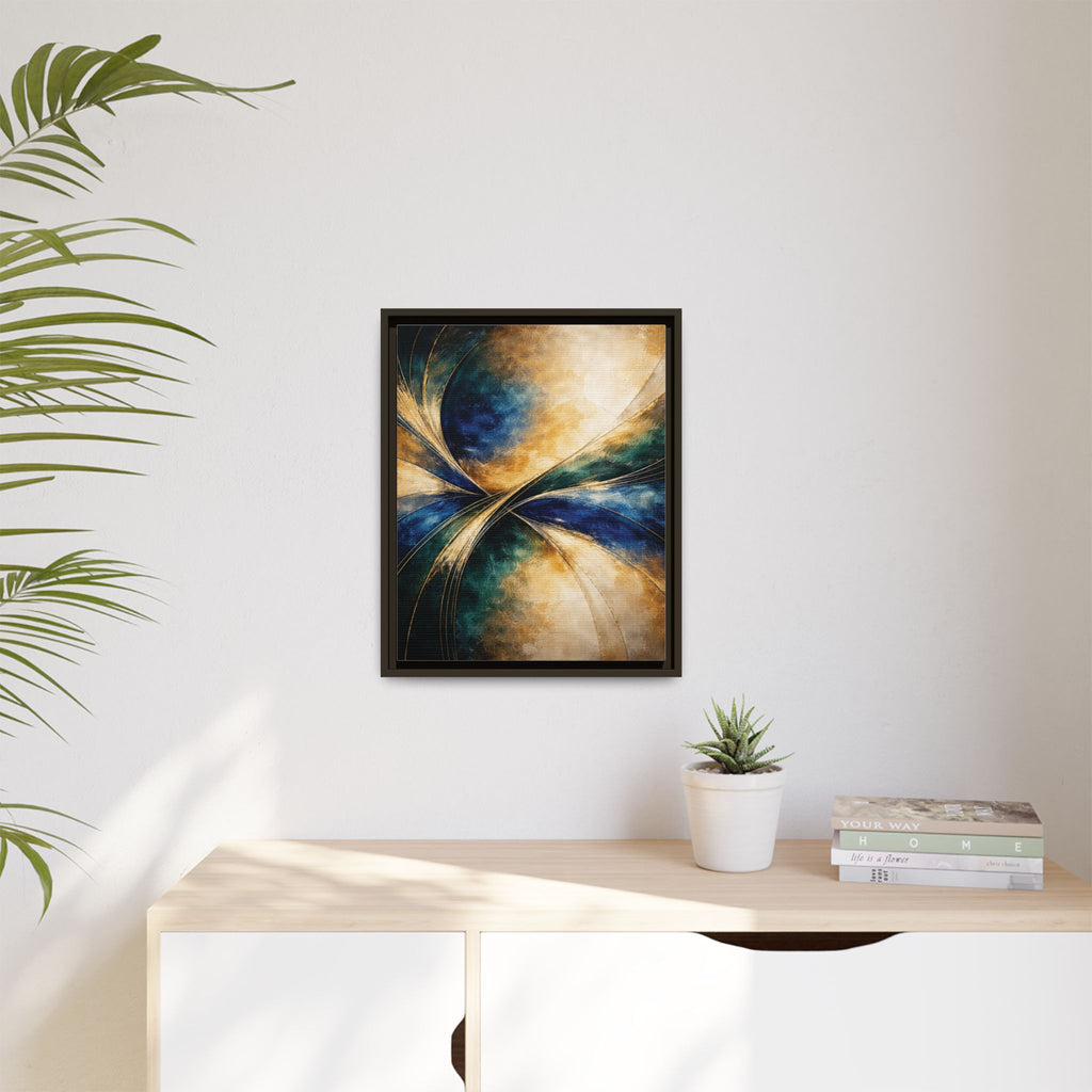 Gilded Convergence  Luxe NeoDeco Blue & Gold Abstract Wall Art Framed