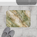 Sage Green Marble Bath Mat — Gold Vein Luxury Absorbent Bathroom Rug