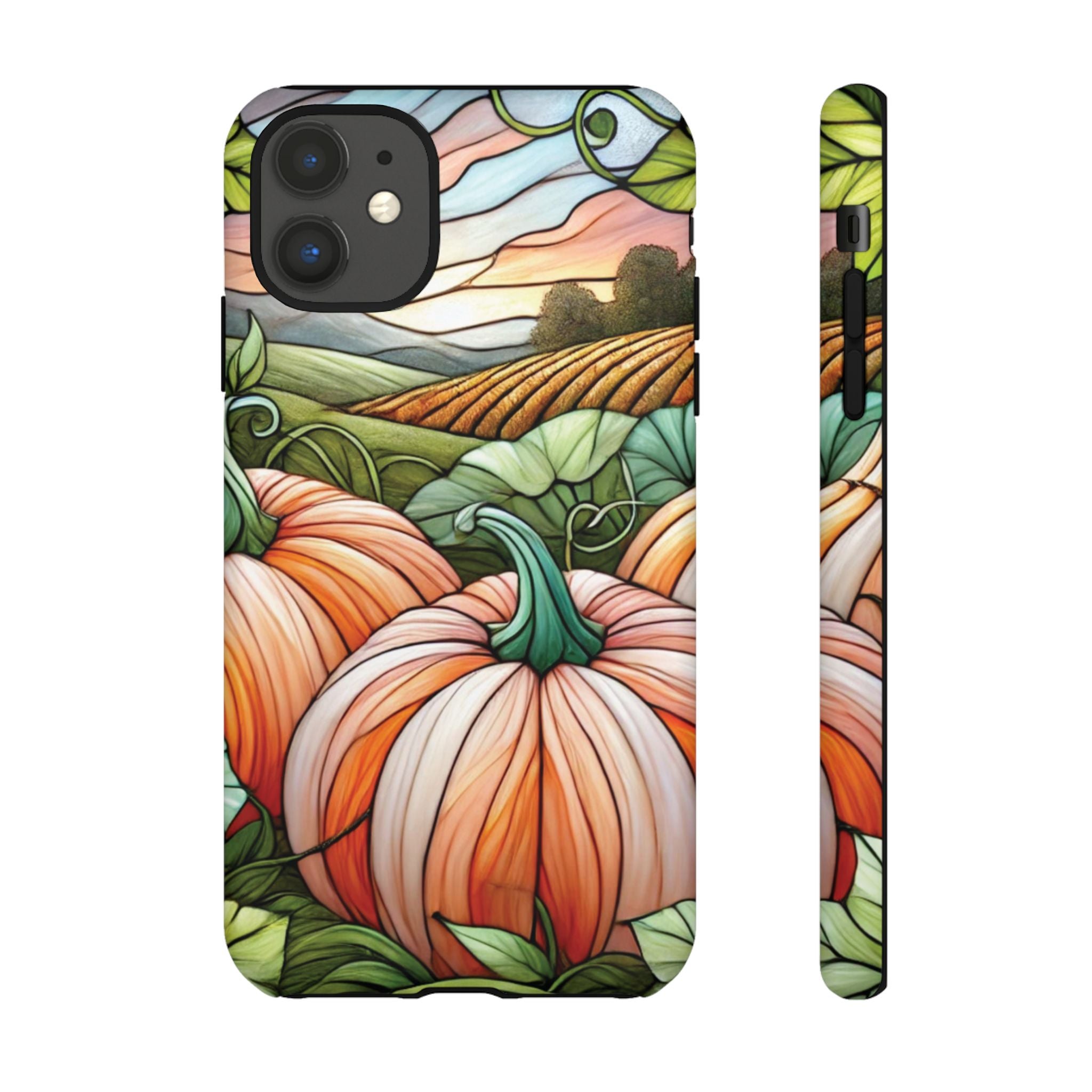 Pumpkins Phone Case Fall Faux Stained-Glass Thanksgiving Cover Pumpkin Lovers Gift for Galaxy S 24 23 22 21 Pixel 5 6 7 8 iPhone 17 , 16 15 14 13 12 Samsung iPhone Samsung Gift for Her