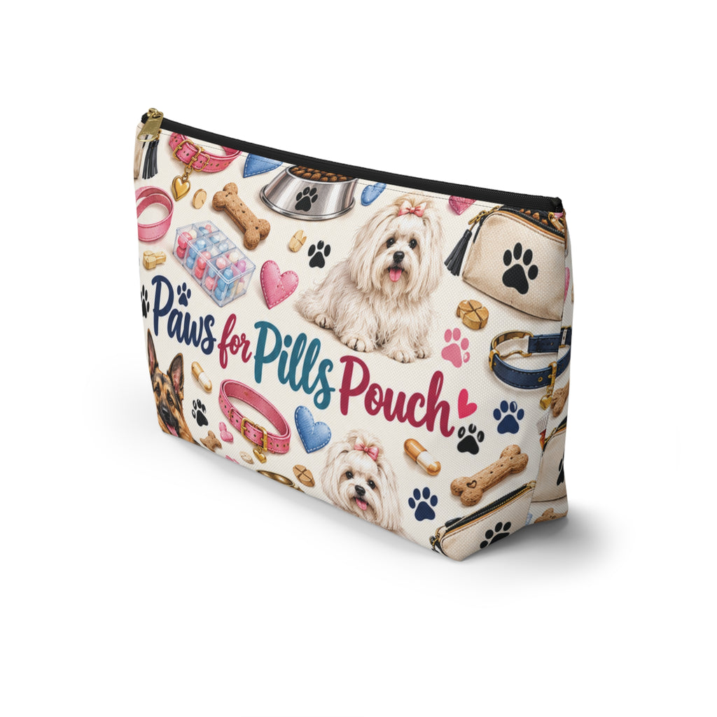 Paws for Pills Accessory Pouch — Dog Medicine & Treats T-Bottom Makeup Bag