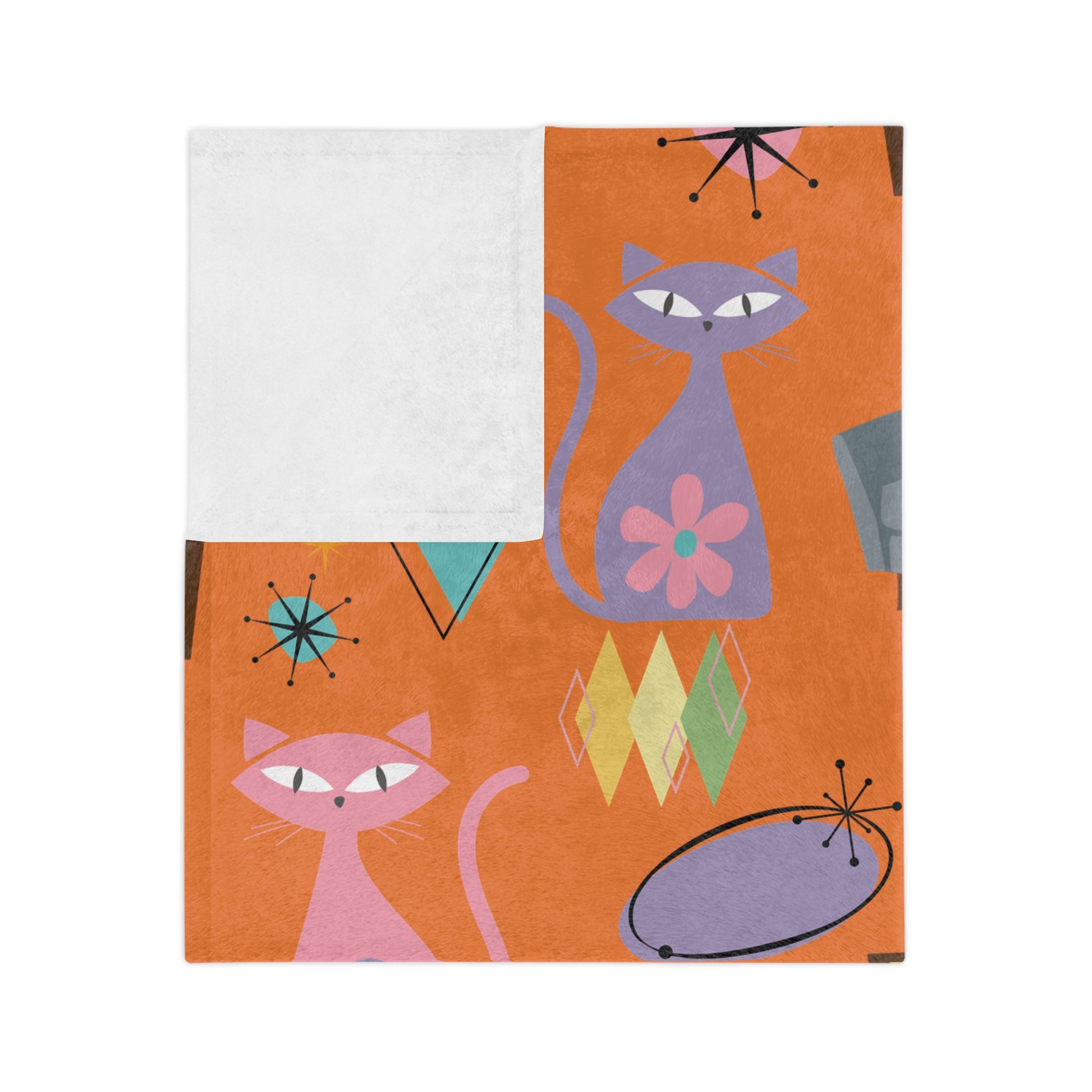 Atomic Cats Retro Blanket | Mid Century Modern Throw with 1950s Starburst Design | Cozy Vintage Cat Lover Gift for Sofa, Bed, or Lounge Chair