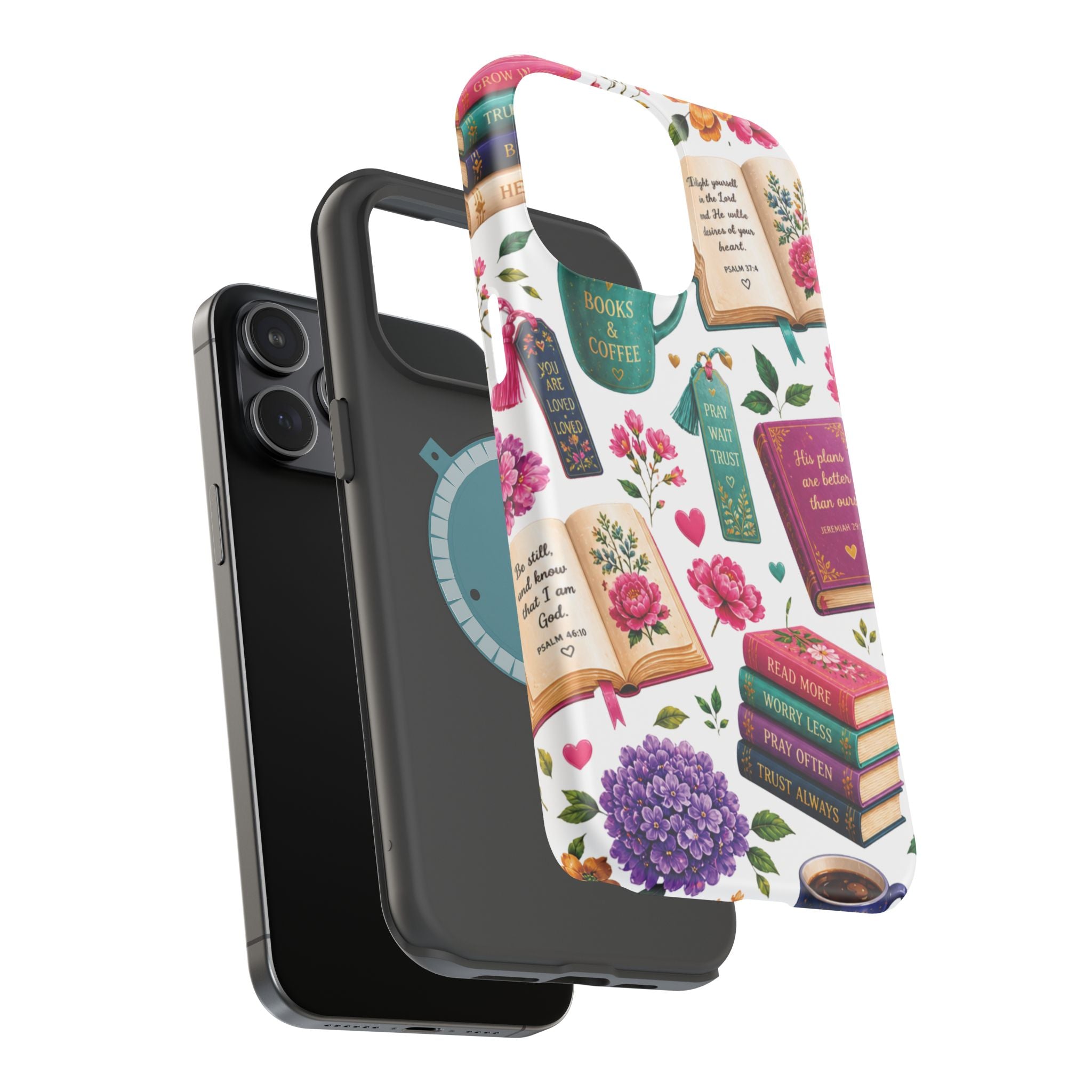 Christian Books & Coffee Phone Case — Magnetic Impact-Resistant Christian Gift