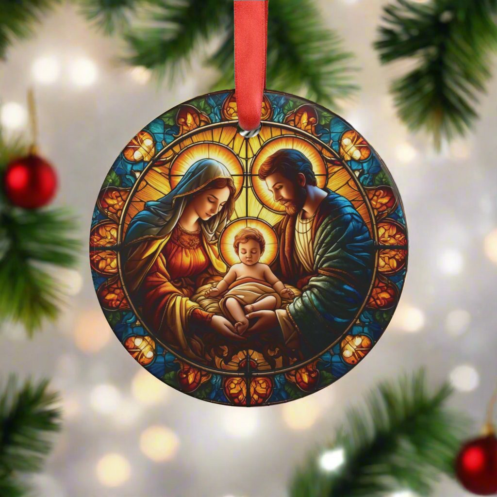 3D-Stained Glass Illusion Holy Family Nativity Acrylic Ornament Realistic Religious Christmas Decor, Beautiful Nativity Scene, Perfect for Tree Decoration and Holiday Gifts - MRSBYVALLE
