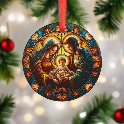 3D-Stained Glass Illusion Holy Family Nativity Acrylic Ornament Realistic Religious Christmas Decor, Beautiful Nativity Scene, Perfect for Tree Decoration and Holiday Gifts - MRSBYVALLE