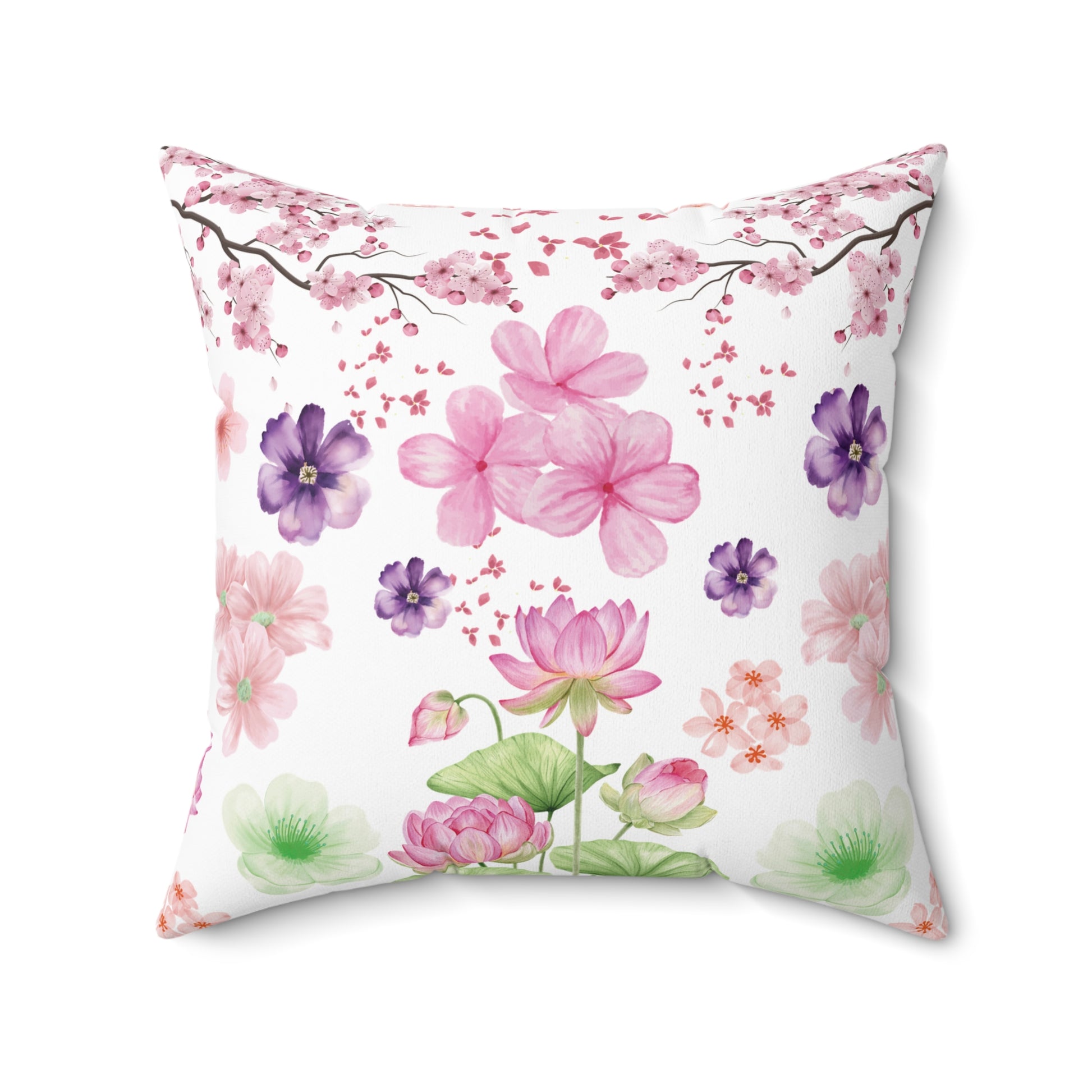 Pink and Purple with Cherry Blossoms  Luxurious Chenille Decorative Pillow Living Room Comfort for Bedroom or Housewarming Gift New House, Bridal Shower Gift