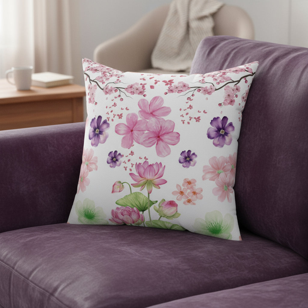 Decorative pillow with floral design on a white background