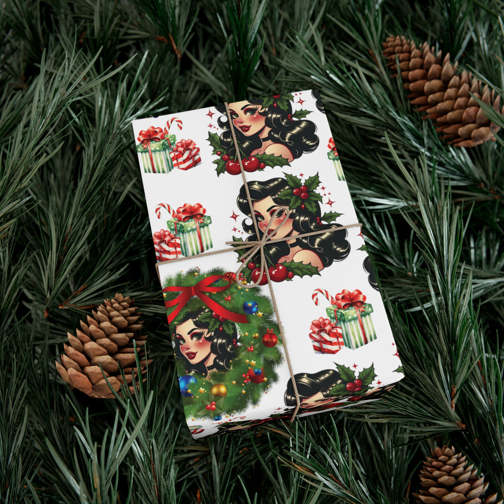 Retro Women Christmas Theme Wrapping Paper Vintage-Inspired Gift Wrap Perfect for Christmas Gifts and Special Occasions, Moms Gift - MRSBYVALLE