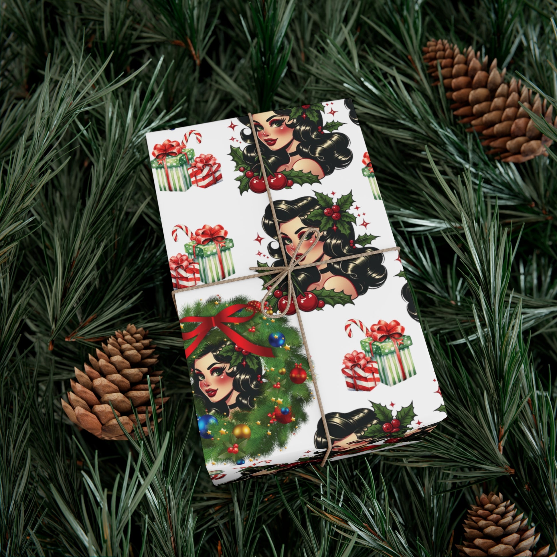 Retro Women Christmas Theme Wrapping Paper Vintage-Inspired Gift Wrap Perfect for Christmas Gifts and Special Occasions, Moms Gift - MRSBYVALLE
