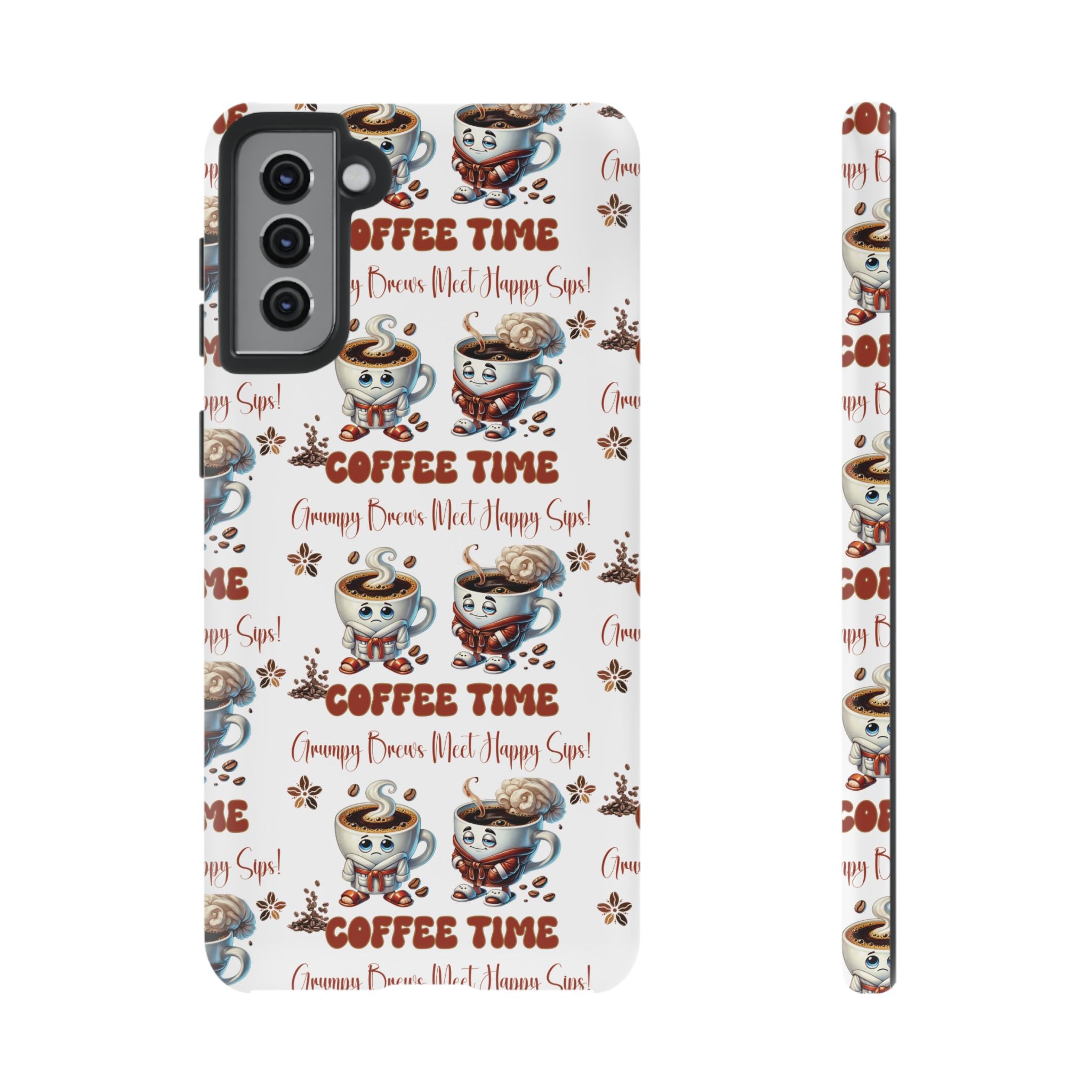 Grumpy Brews Meet Happy Sips Phone Case Compatible with iPhone, Samsung & Pixel | Fun, Durable Protection for Coffee Lovers | Unique Design, Shockproof & Scratch-Resistant Perfect for Coffee Lover - MRSBYVALLE