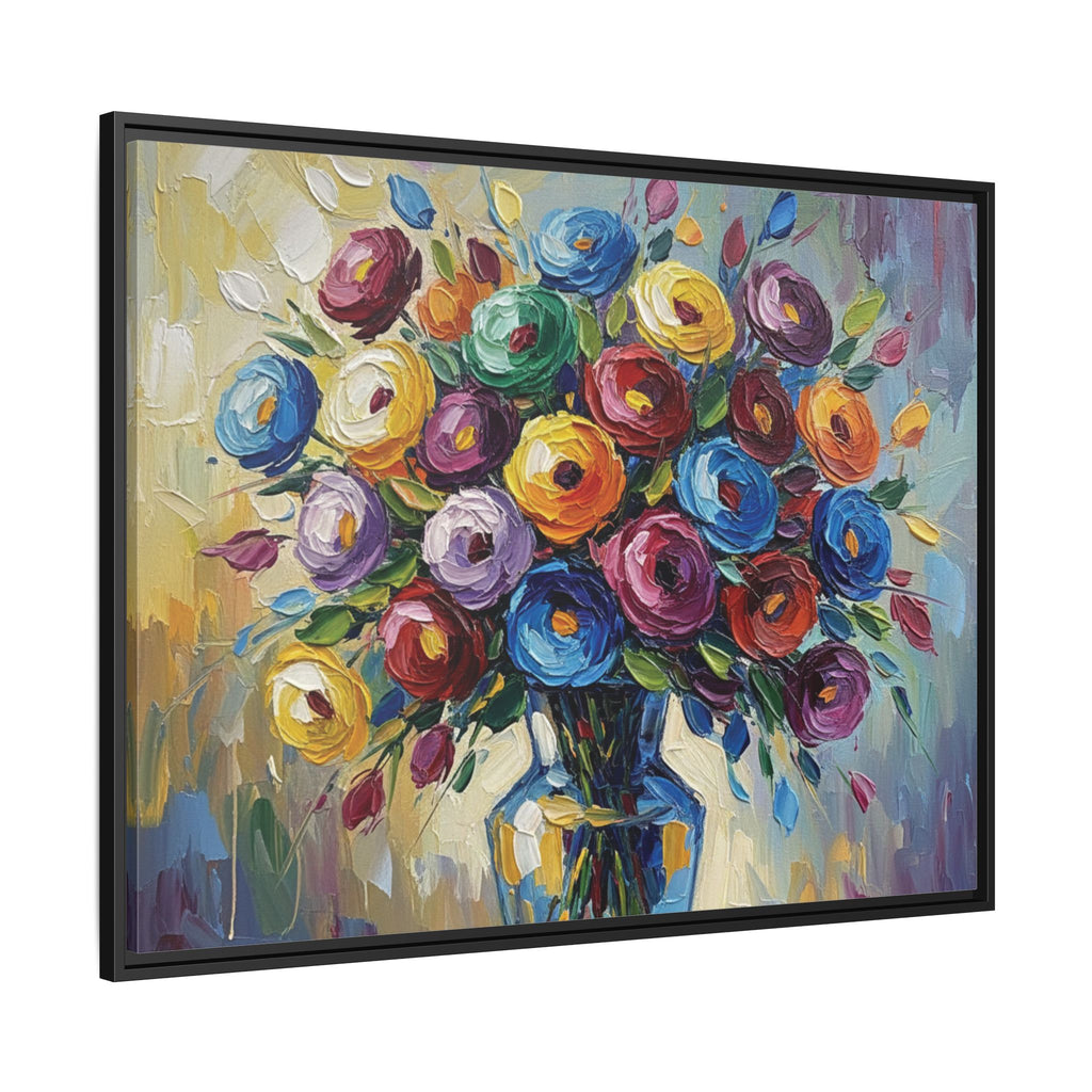 Impression sur toile bouquet floral aquarelle - Tableau mural encadré mat - Illusion de peinture à l'huile vibrante