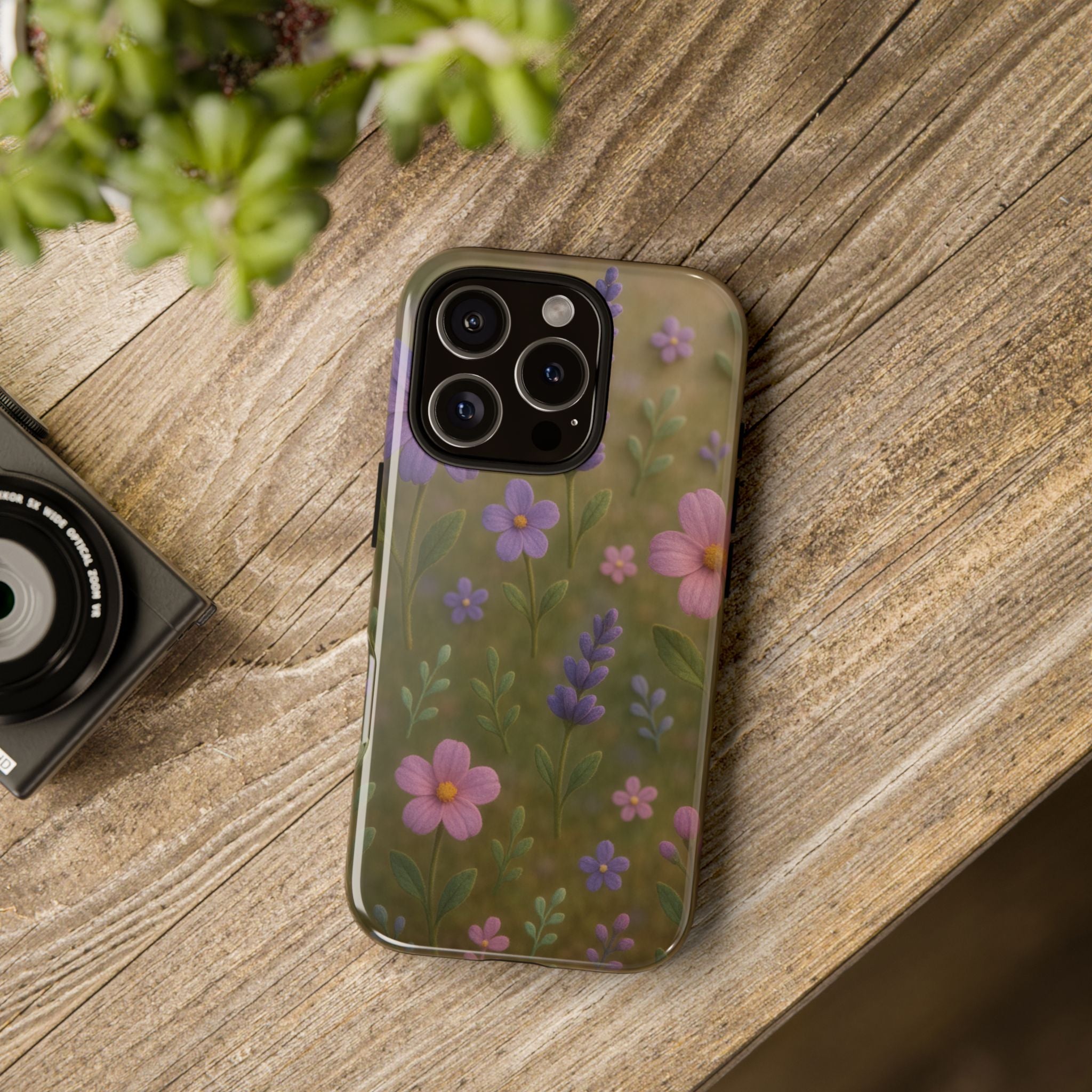 Pastel Flowers 3D Illusion Wildflower Phone Case Cute Pastel Floral Design in Lavender, Pink, Mint Green Aesthetic Protective Case for iPhone and  Android