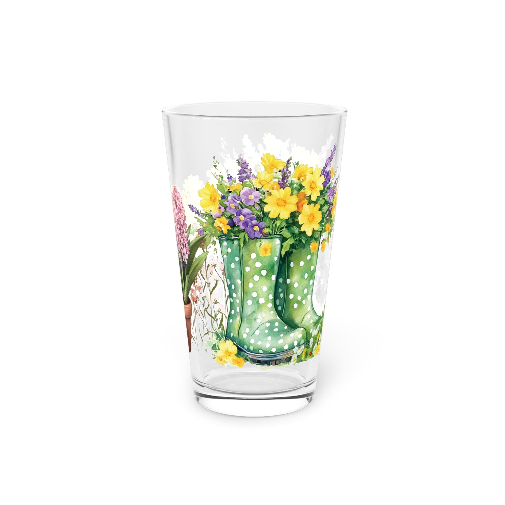 Floral Rainboots 16oz Pint Glass – Charming Drinkware for Celebrations, Parties & Home Entertaining – Perfect Gift for Beer Lovers & Seasonal Gatherings