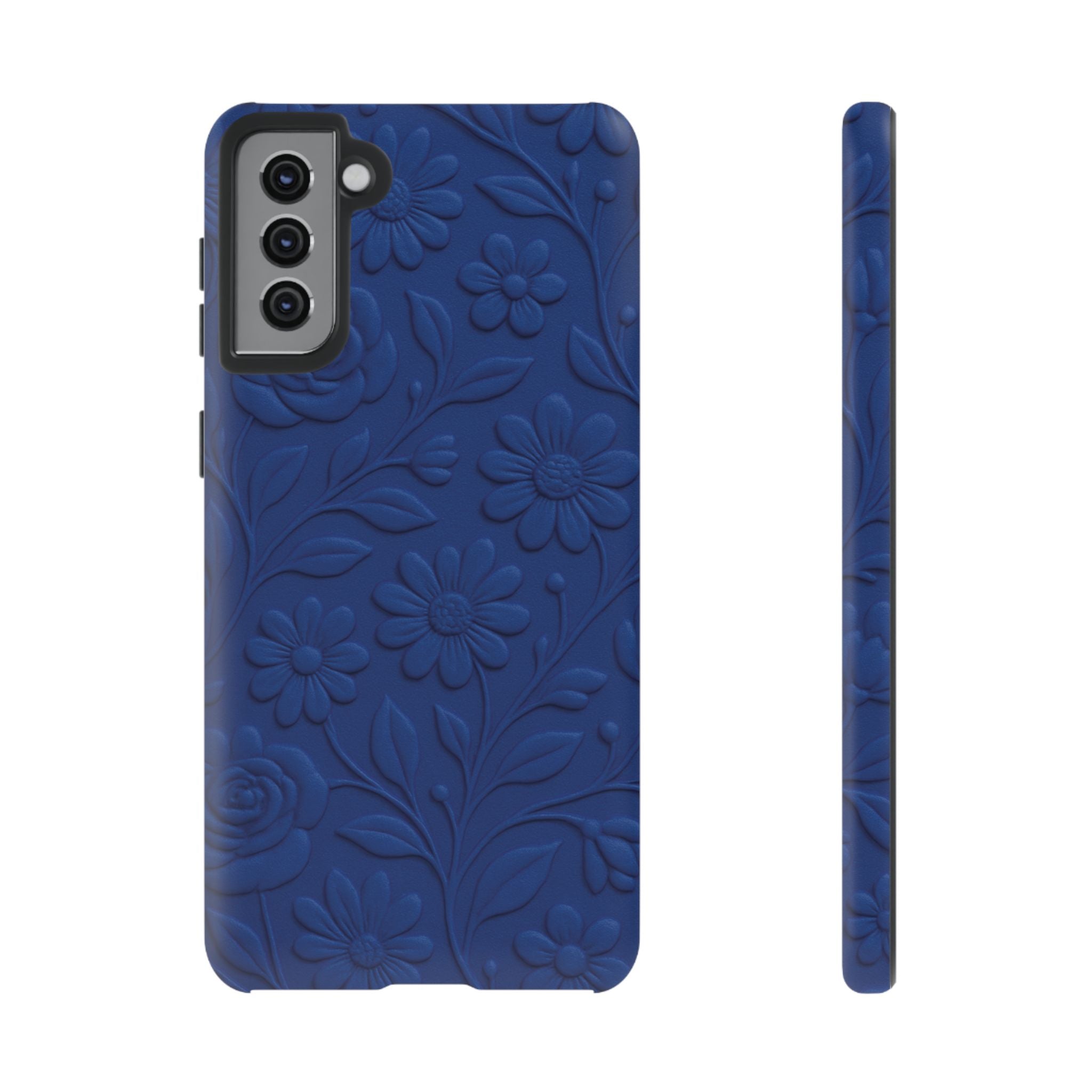3D Illusion Floral Cobalt Blue Phone Case Elegant Raised Flower Design, Seamless Textured Look, Durable & Stylish Protection for iPhone and Android Models Fits iPhone & Samsung Models