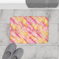 Blush Pink & Pastel Yellow Marble Bath Mat — Gold Vein Luxury Floor Decor