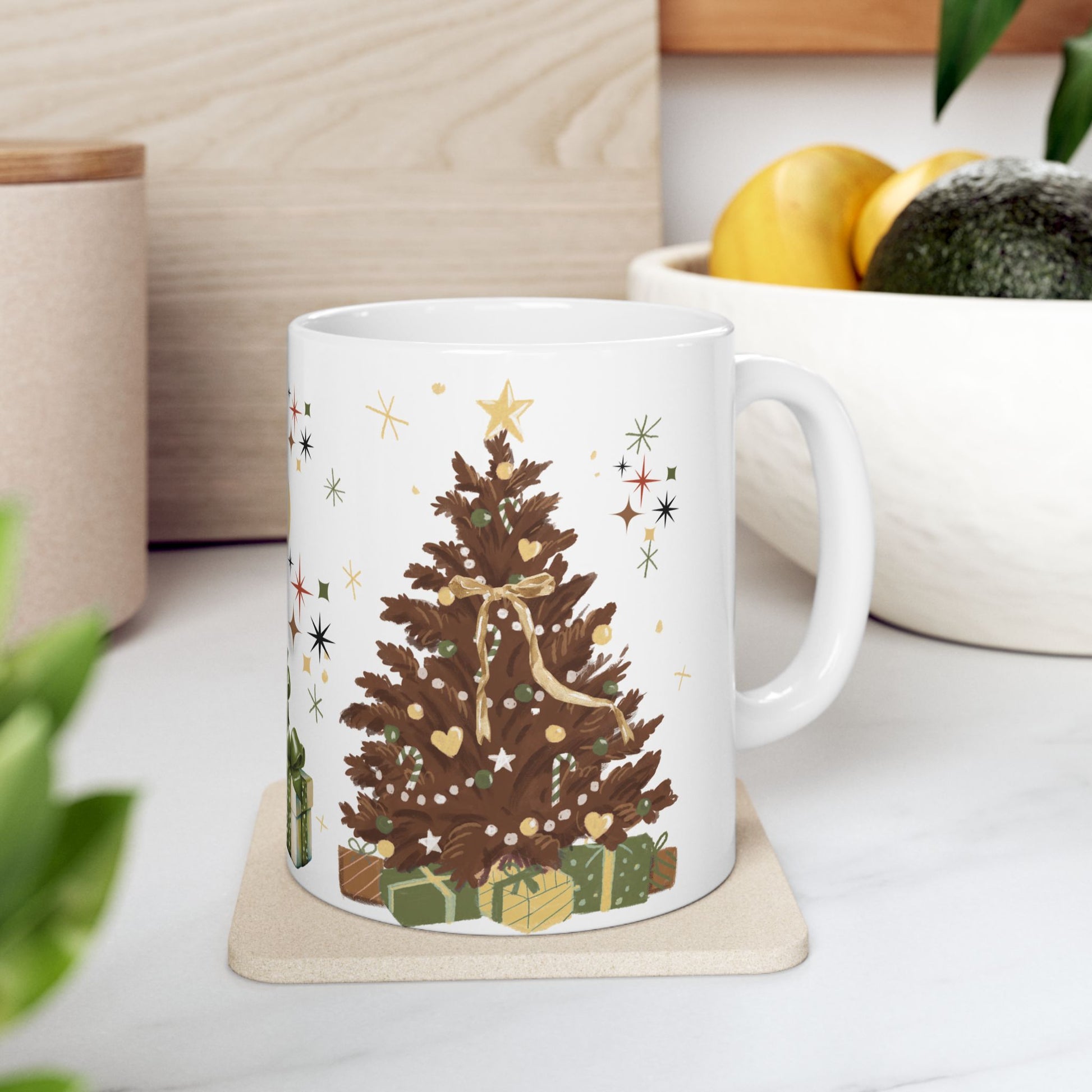 Brown Christmas Tree Mug, 11oz  15oz Holiday Coffee Cup, Rustic Winter Mug, Cozy Hot Chocolate Mug, Christmas Gift Idea, Festive Morning Vibes