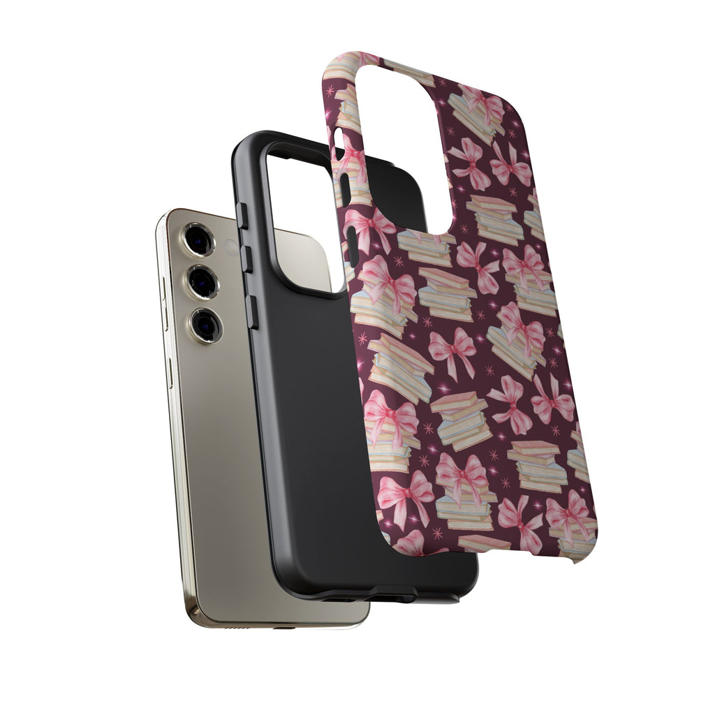 Coquette Pink Bows & Books Phone Case for iPhone 17 and Samsung, Pixel | Stylish Protective Cover Gift for Her Perfect for Floral Lover