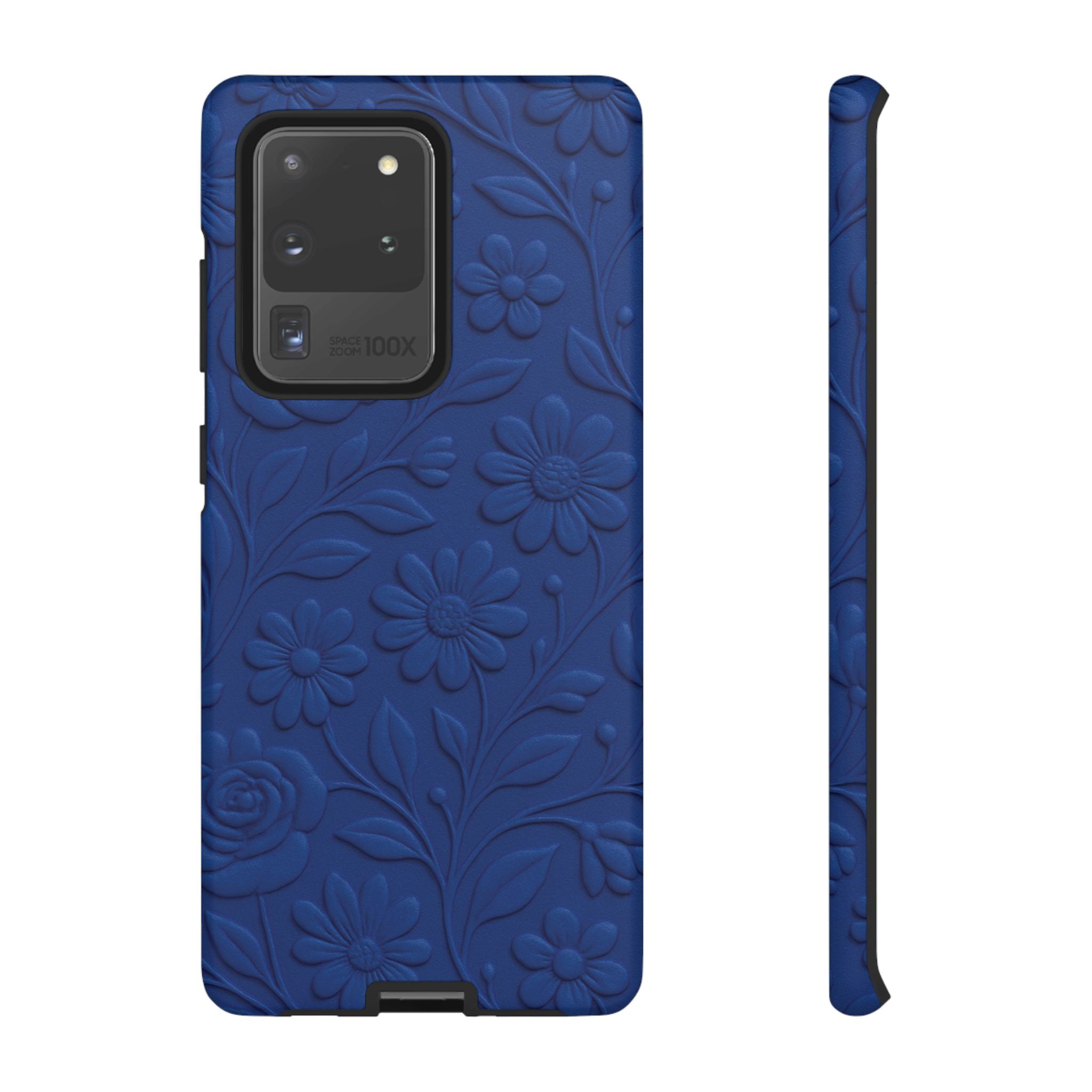 3D Illusion Floral Cobalt Blue Phone Case Elegant Raised Flower Design, Seamless Textured Look, Durable & Stylish Protection for iPhone and Android Models Fits iPhone & Samsung Models