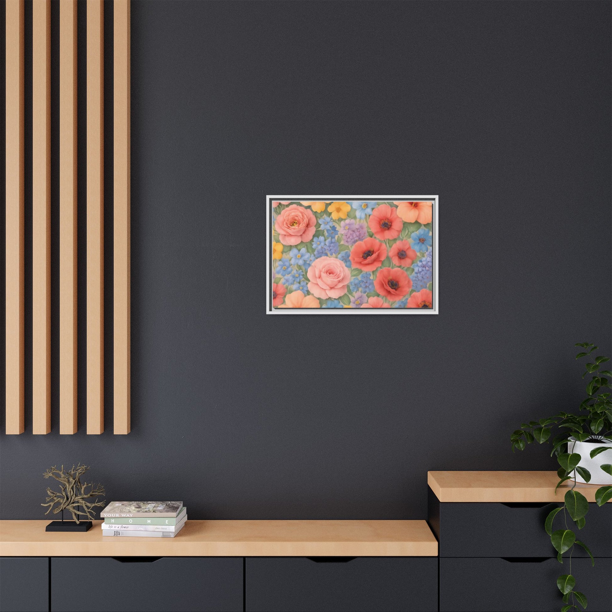 Luxury Framed Floral Canvas – Bold Multi-Color Botanical Wall Art, Elegant Nature-Inspired Accent for Living Room, Bedroom, or Office Décor Gift for Mom